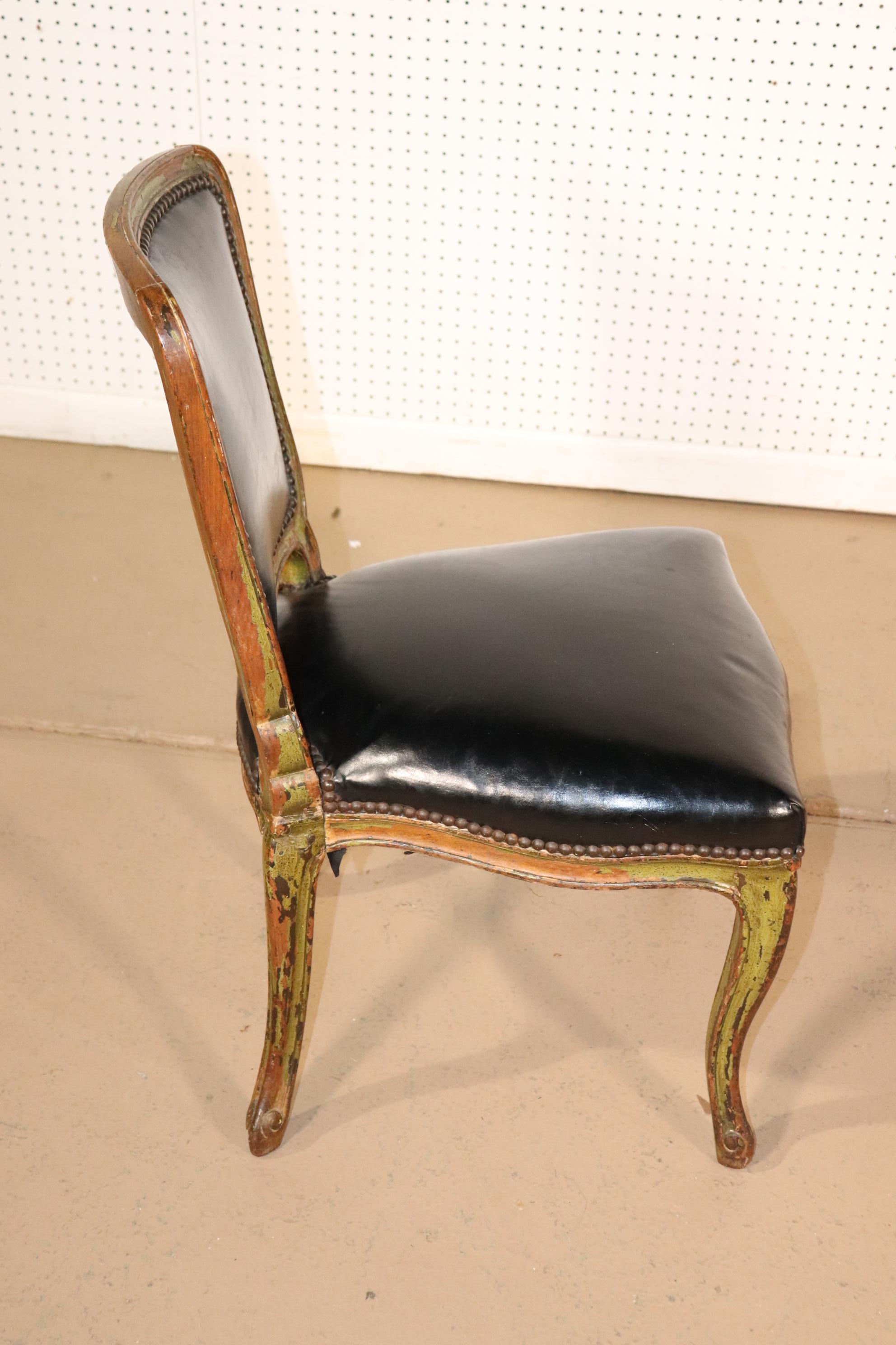 Early 20th Century Paint Decorated French Louis XVI Leather Vanity or Desk Chair, Circa 1920