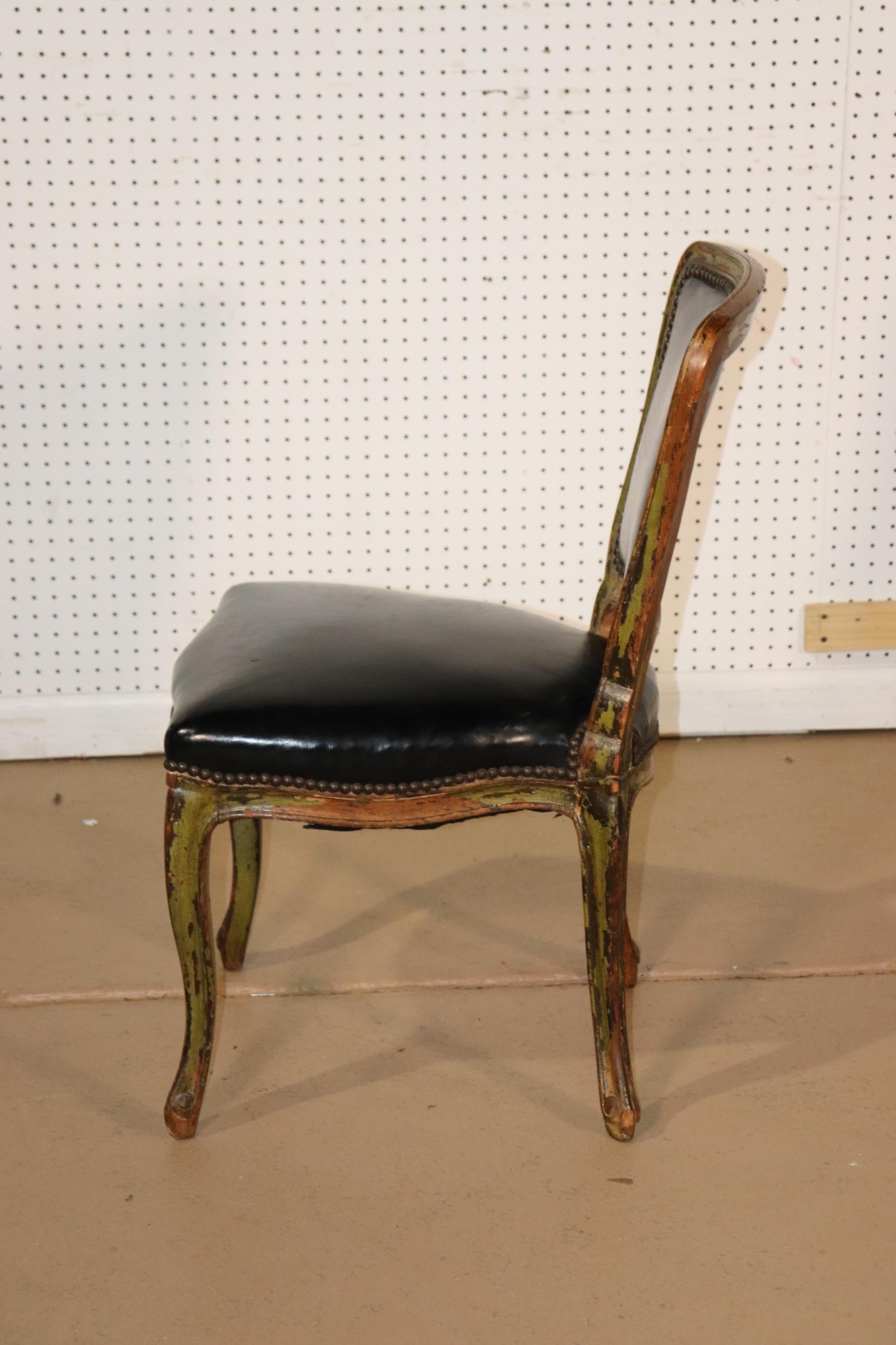 Paint Decorated French Louis XVI Leather Vanity or Desk Chair, Circa 1920 1