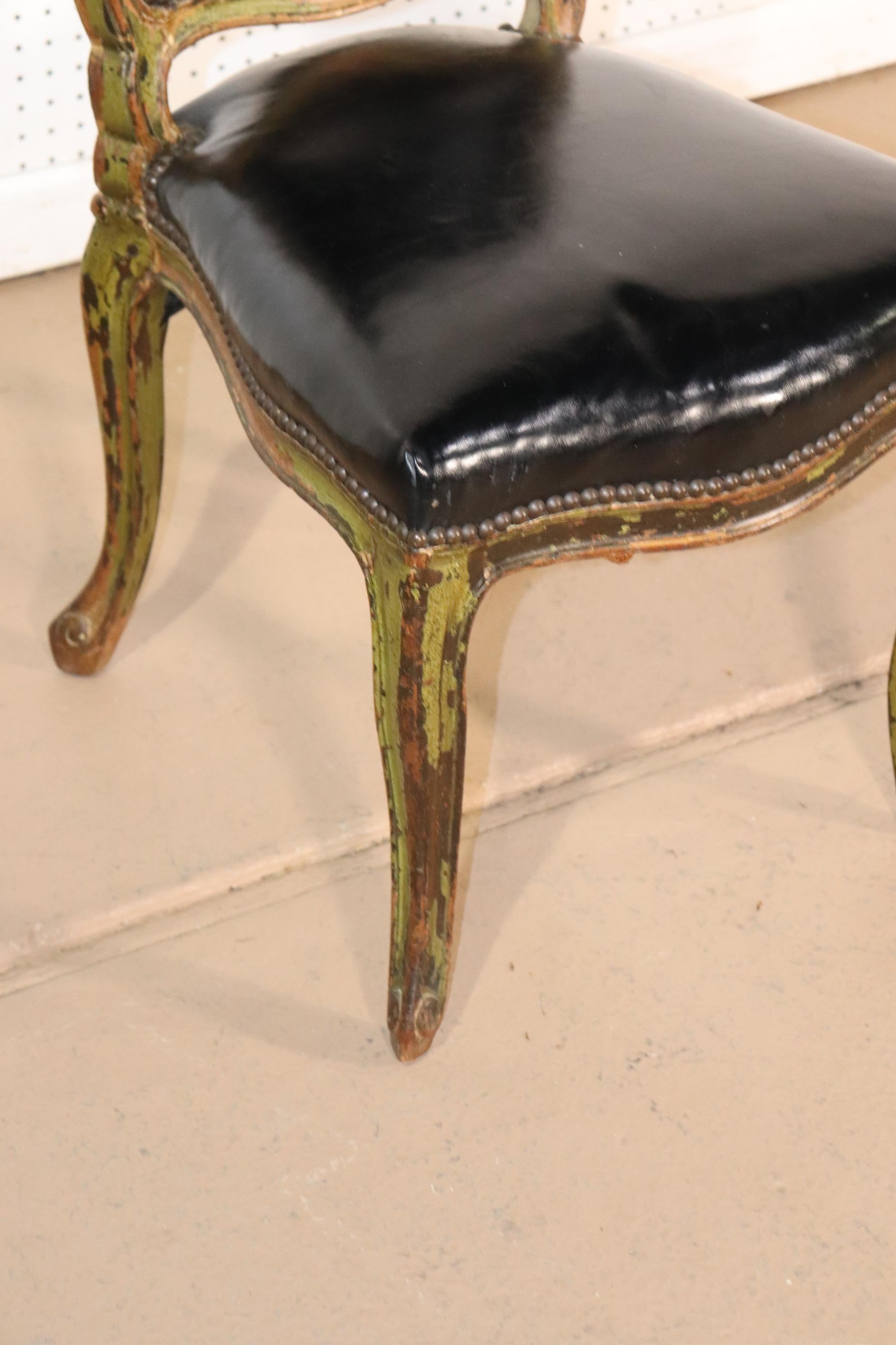 Paint Decorated French Louis XVI Leather Vanity or Desk Chair, Circa 1920 2