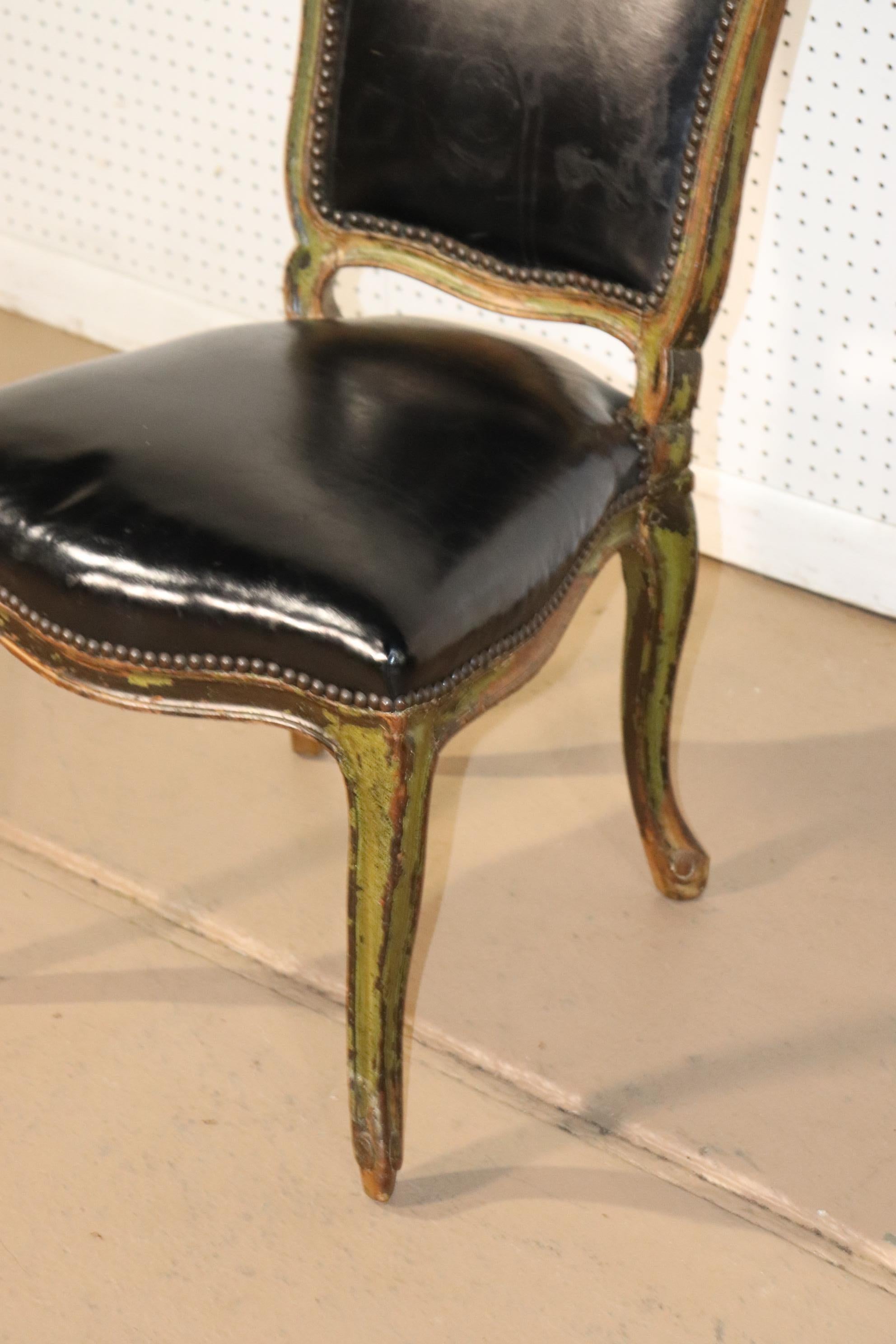 Paint Decorated French Louis XVI Leather Vanity or Desk Chair, Circa 1920 3