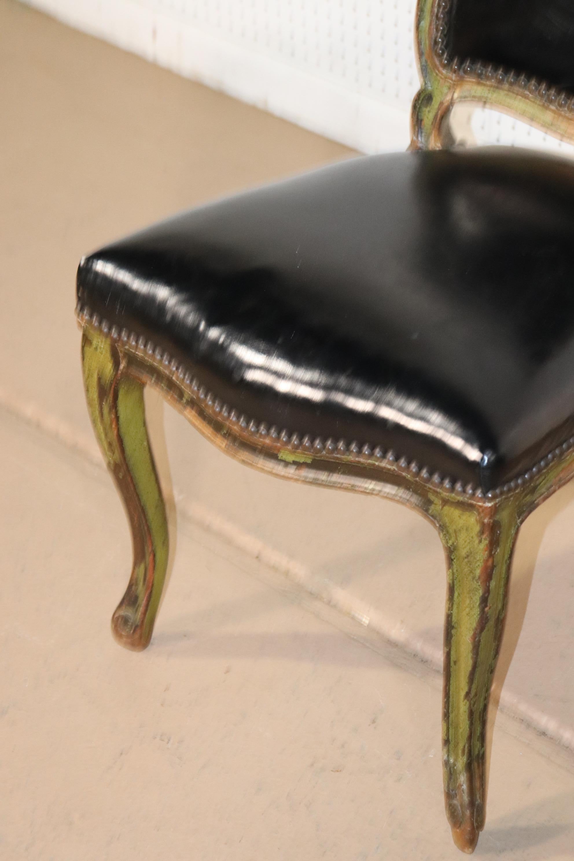 Paint Decorated French Louis XVI Leather Vanity or Desk Chair, Circa 1920 4