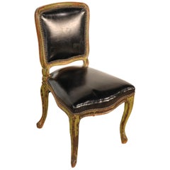 Paint Decorated French Louis XVI Leather Vanity or Desk Chair, Circa 1920