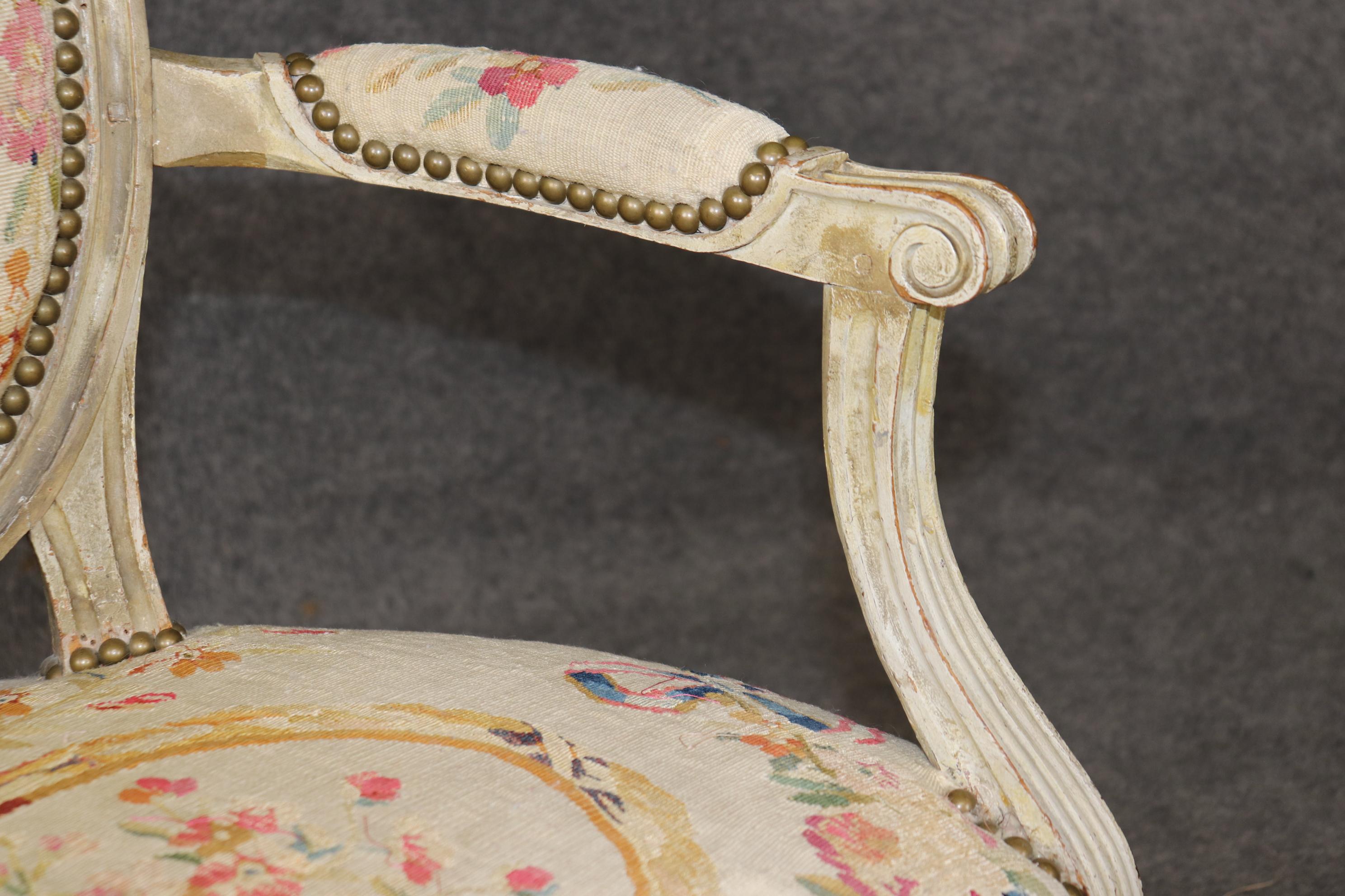 Paint Decorated French Louis XVI Tapestry Upholstered French Salon Set For Sale 7