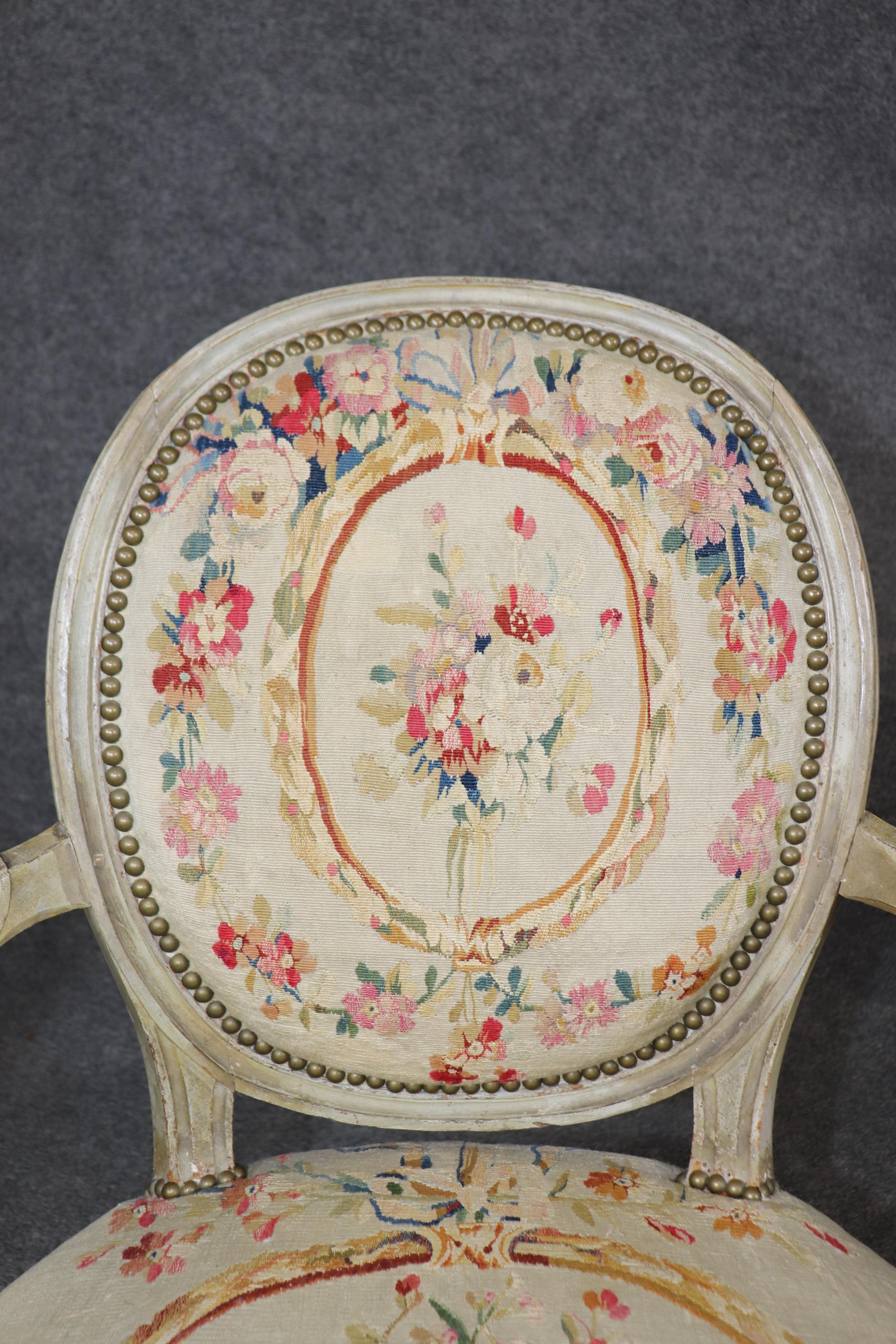 Paint Decorated French Louis XVI Tapestry Upholstered French Salon Set For Sale 8