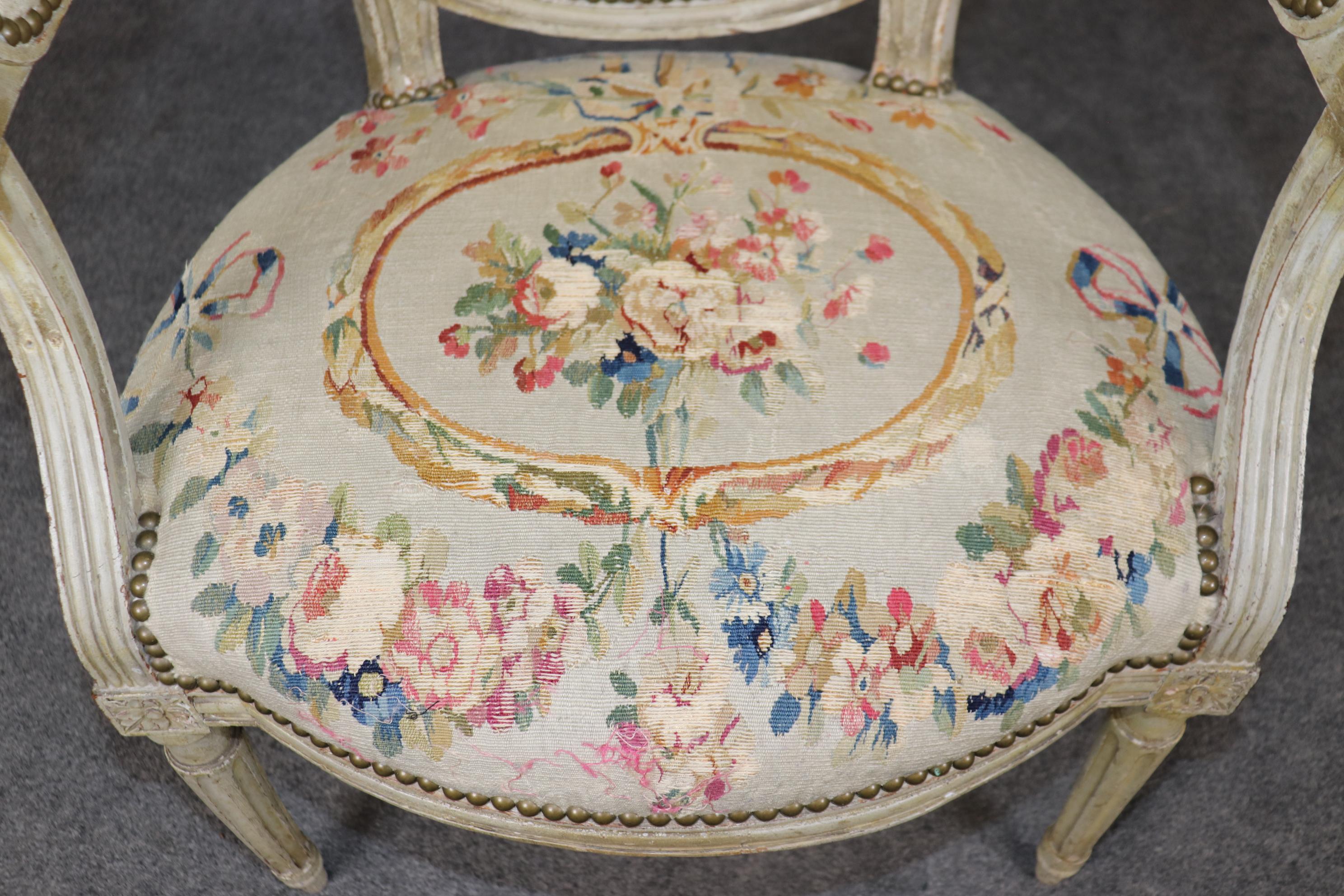Paint Decorated French Louis XVI Tapestry Upholstered French Salon Set For Sale 9
