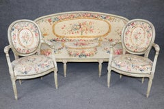 Vernice decorata francese Luigi XVI Arazzo imbottito Set da salotto francese