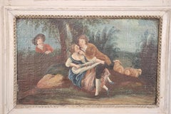 Miroir Trumeau français décoré de peinture avec scène de cour, vers 1900