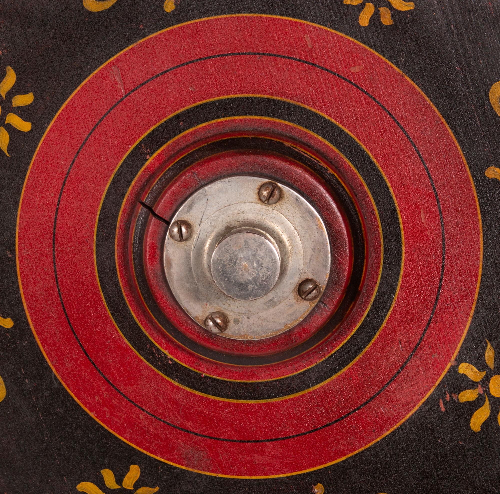 American Paint-Decorated Game Wheel in Scarlet Red, Chrome Yellow and Black, Ca 1880 For Sale