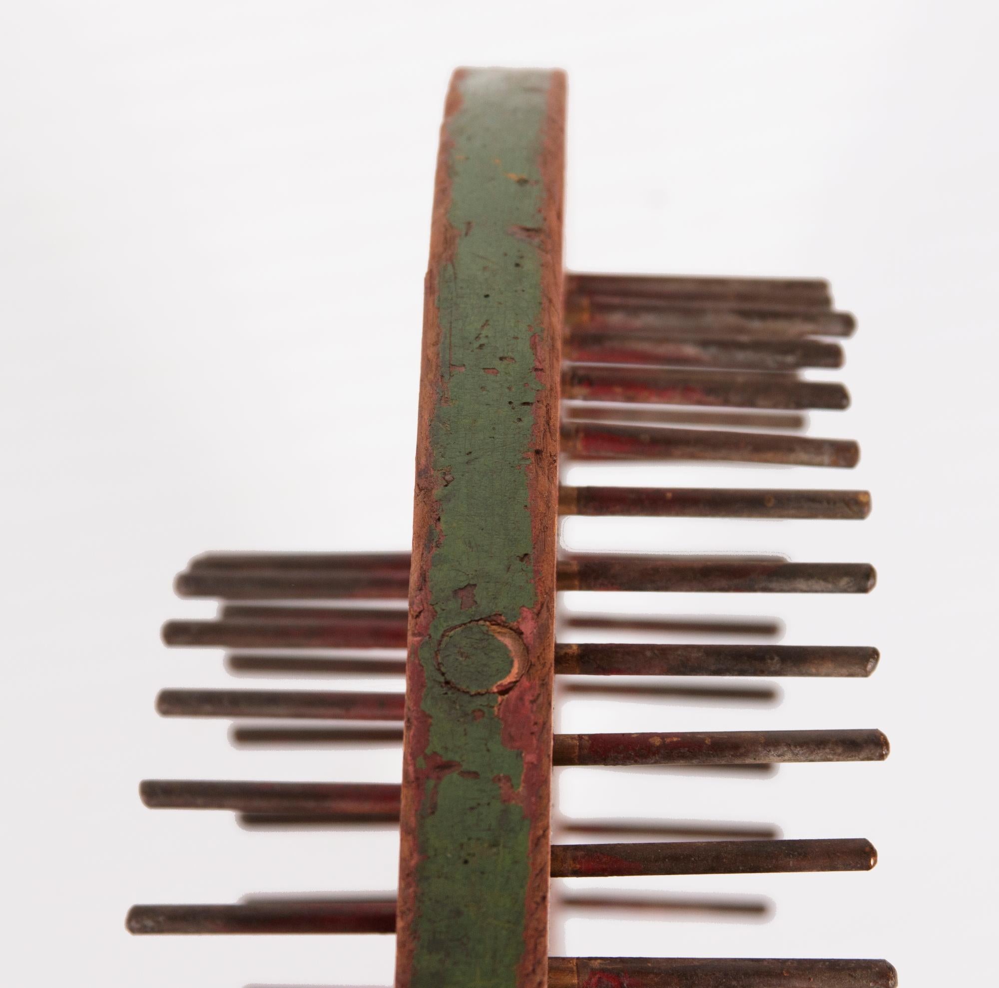 Wood Paint-Decorated Game Wheel in Scarlet Red, Chrome Yellow and Black, Ca 1880 For Sale