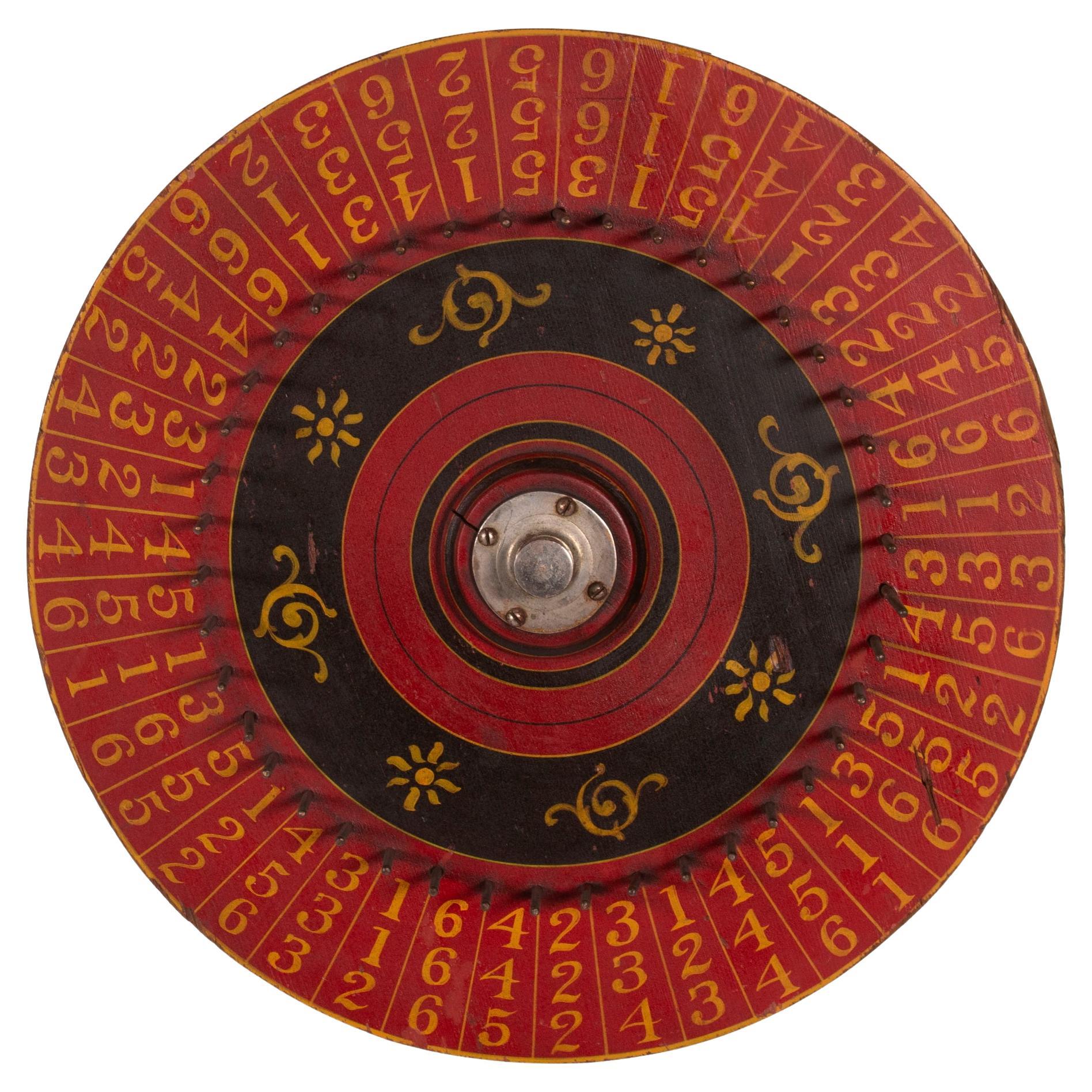Paint-Decorated Game Wheel in Scarlet Red, Chrome Yellow and Black, Ca 1880 For Sale