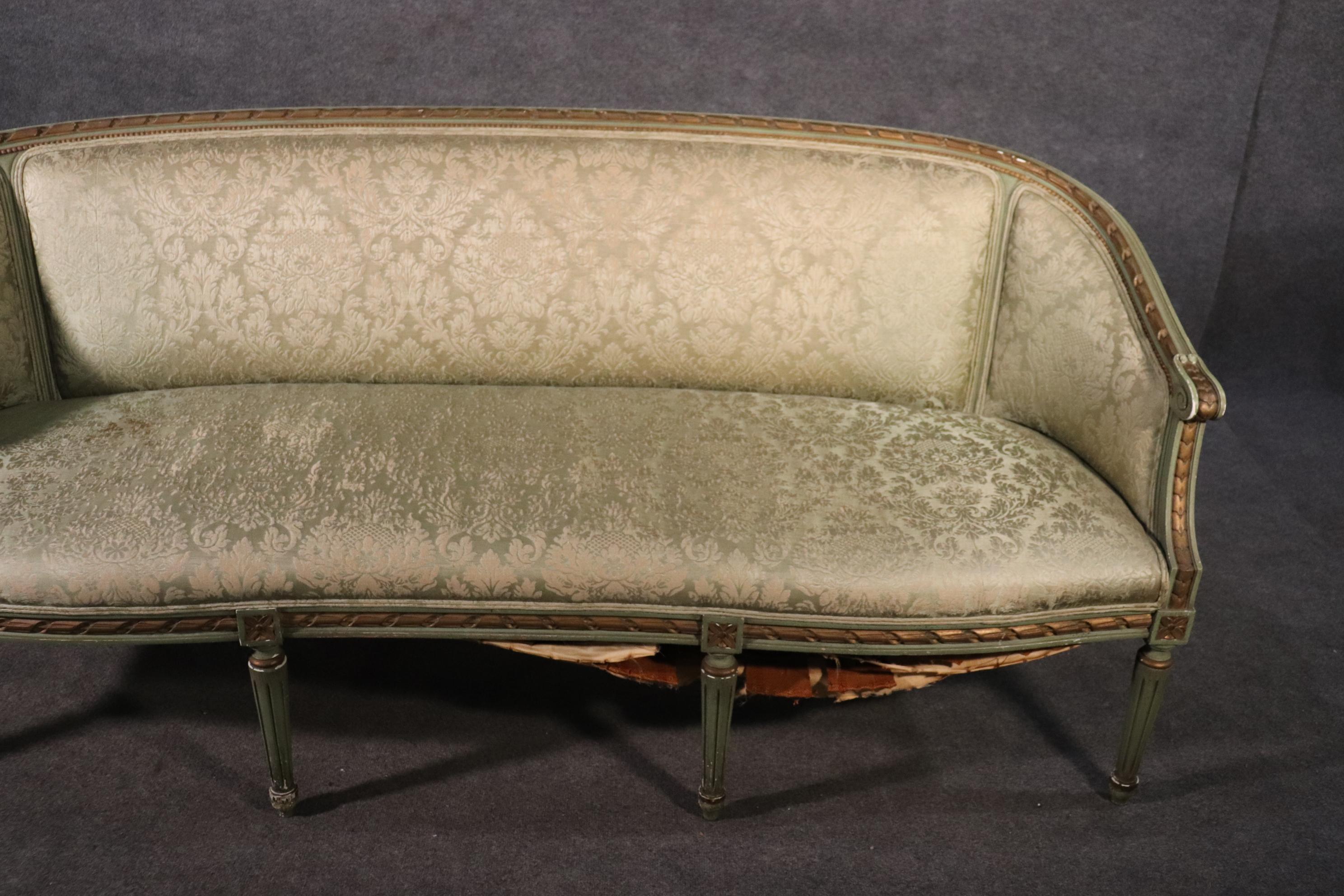 Paint Decorated Gilded French Louis XVI Style Settee Canape Sofa, Circa 1950 7