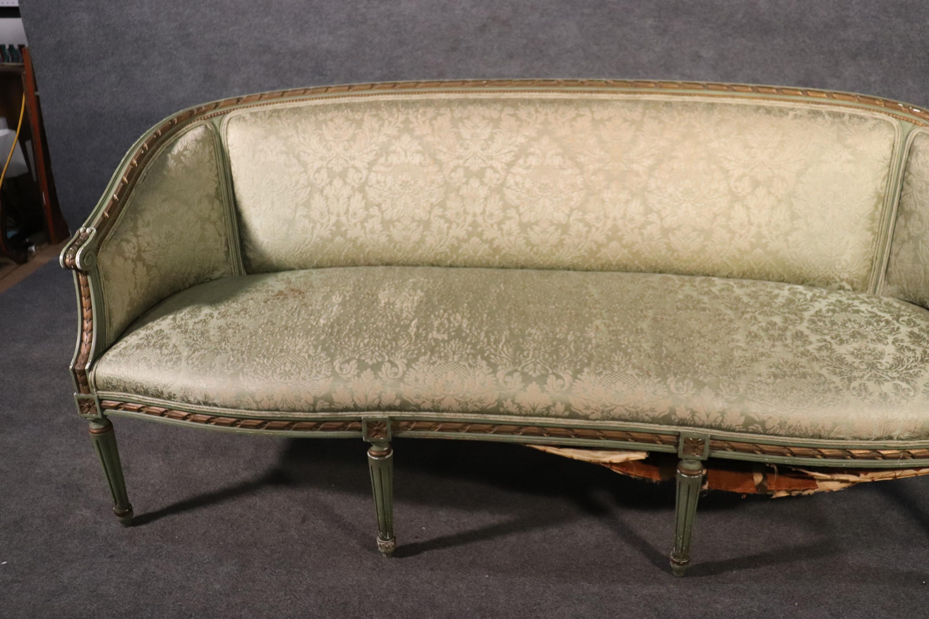 Paint Decorated Gilded French Louis XVI Style Settee Canape Sofa, Circa 1950 In Good Condition In Swedesboro, NJ