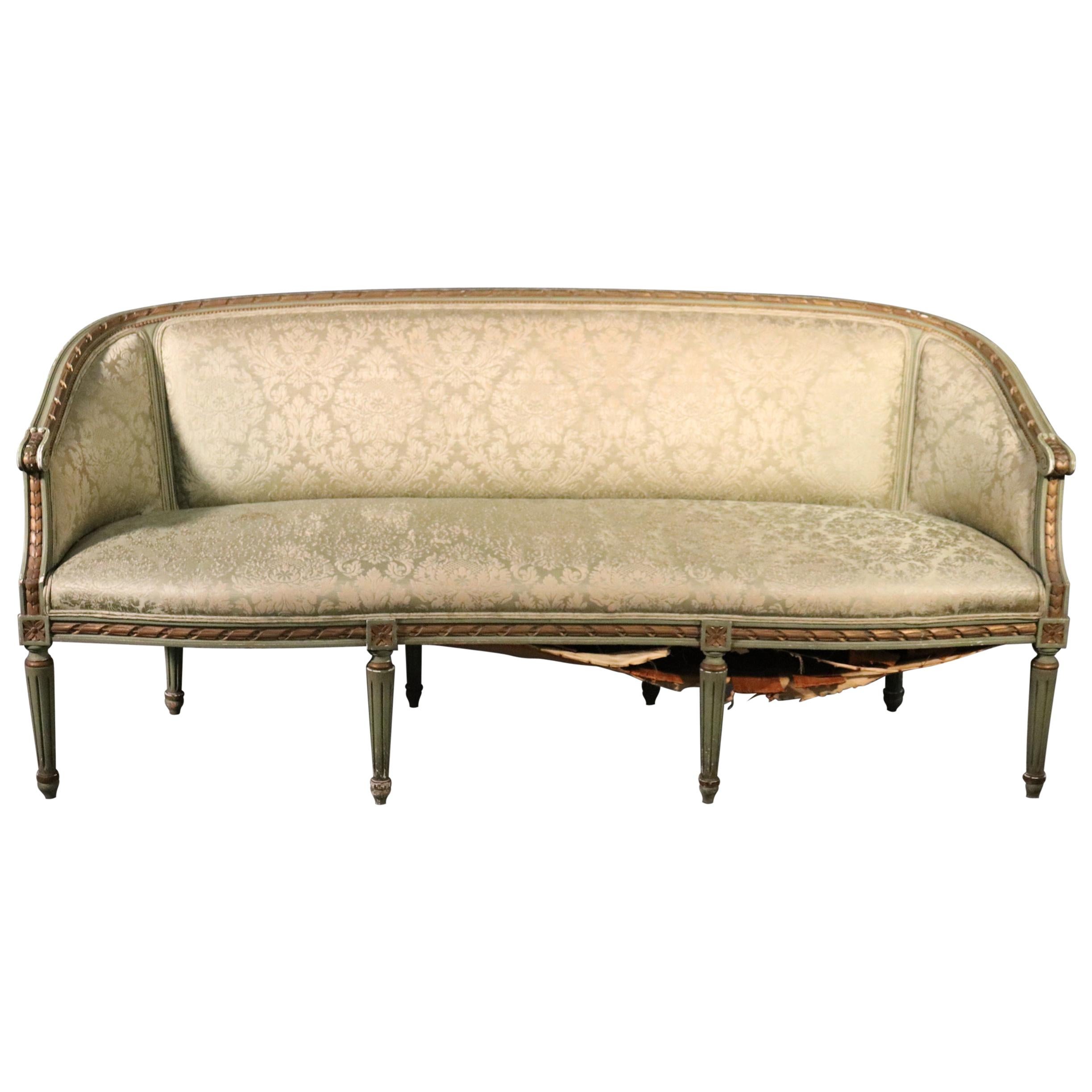 Paint Decorated Gilded French Louis XVI Style Settee Canape Sofa, Circa 1950