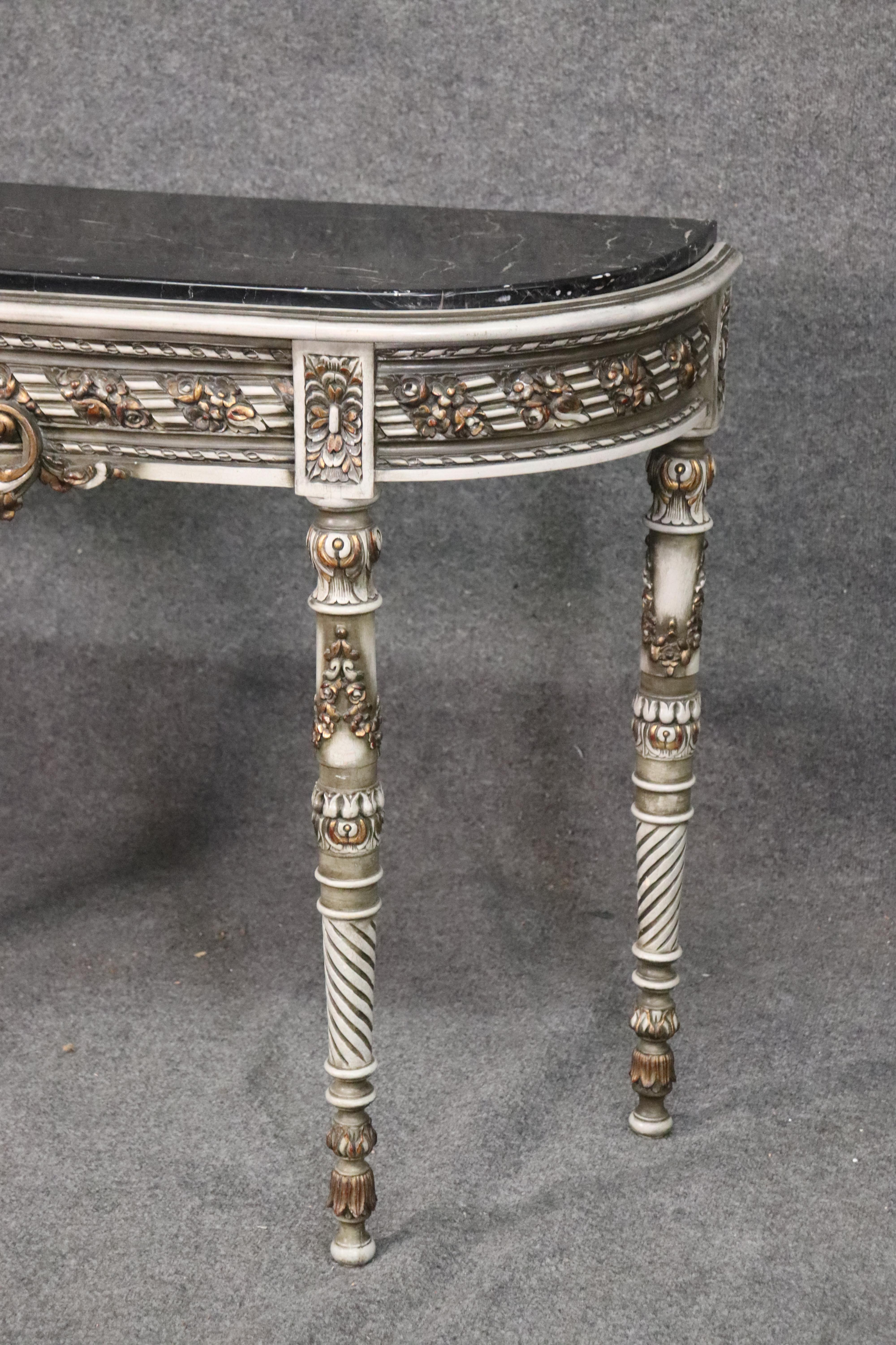 Early 20th Century Paint Decorated Gilded Marble Top French Louis XVI Console Sofa Table