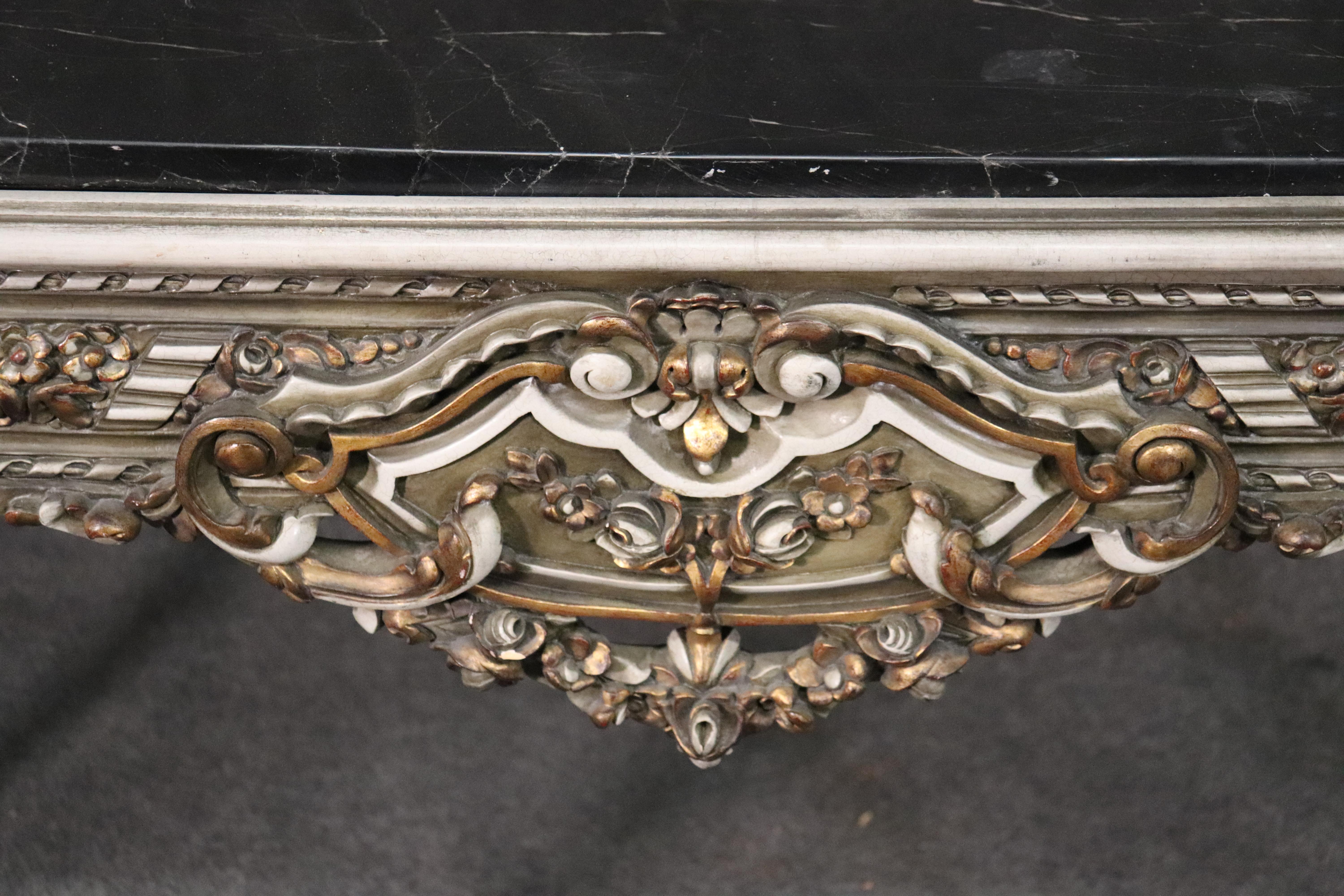 Beech Paint Decorated Gilded Marble Top French Louis XVI Console Sofa Table