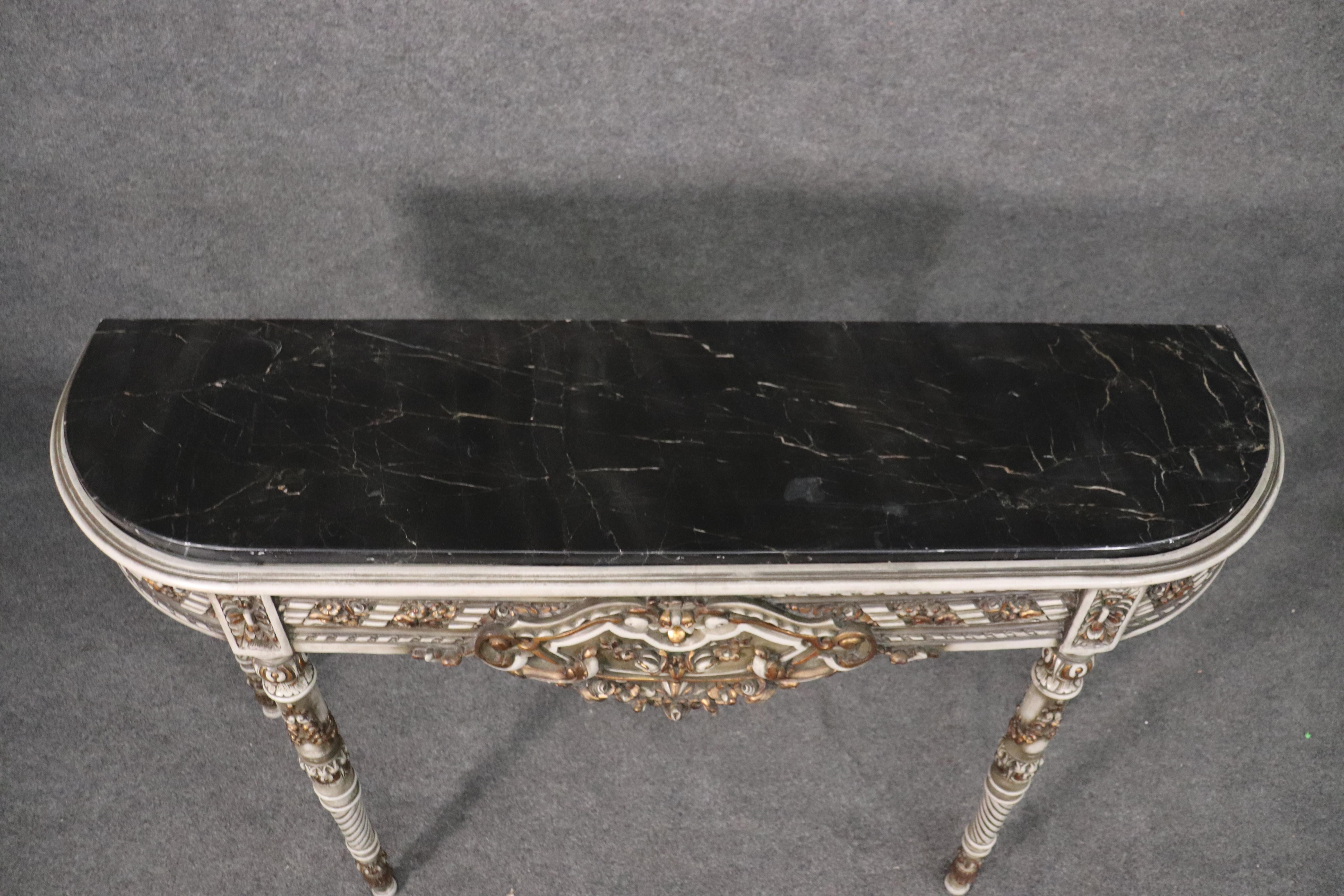 Paint Decorated Gilded Marble Top French Louis XVI Console Sofa Table 2