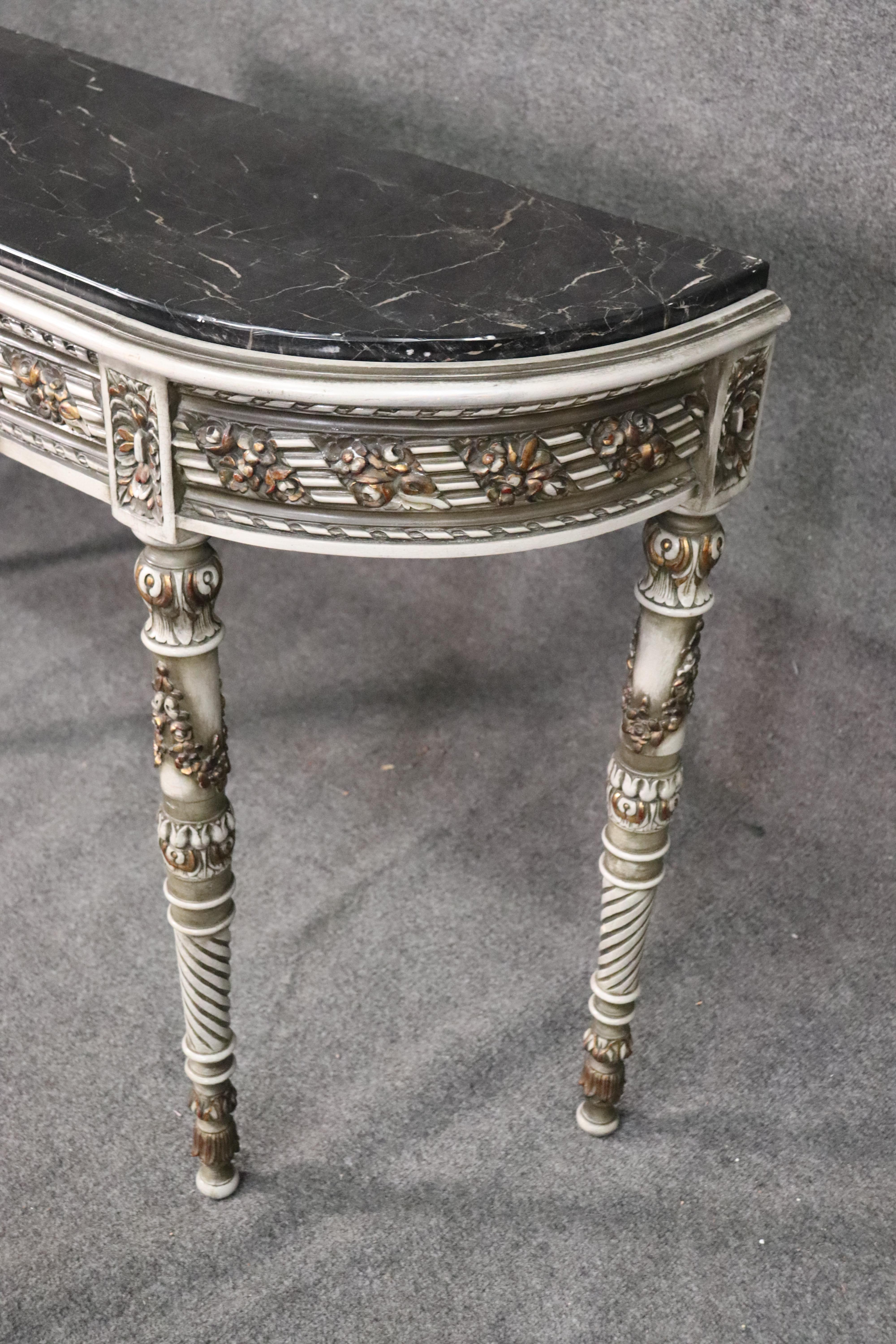 Paint Decorated Gilded Marble Top French Louis XVI Console Sofa Table 3