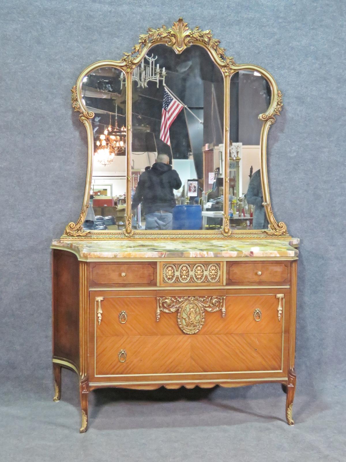 American Paint Decorated Grand French Louis XV Dresser Commode, Circa 1930s