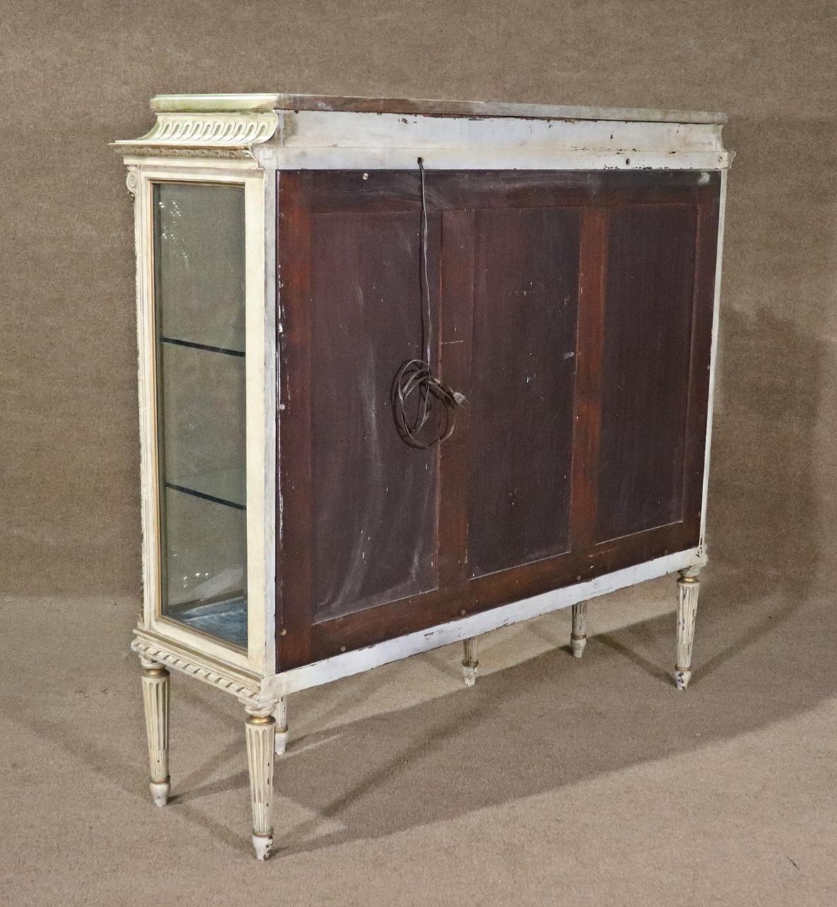 Paint Decorated Green Onyx Top French Louis XVI Vitrine China Cabinet circa 1920 10