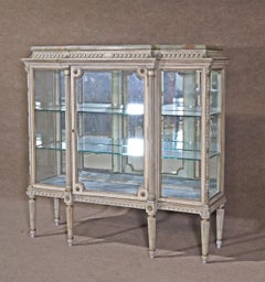 Paint Decorated Green Onyx Top French Louis XVI Vitrine China Cabinet circa 1920