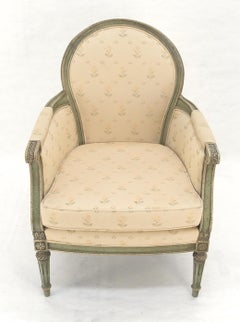 Paint Decorated Painted Olive Green Carved Ballon Back Arm Chair MINT