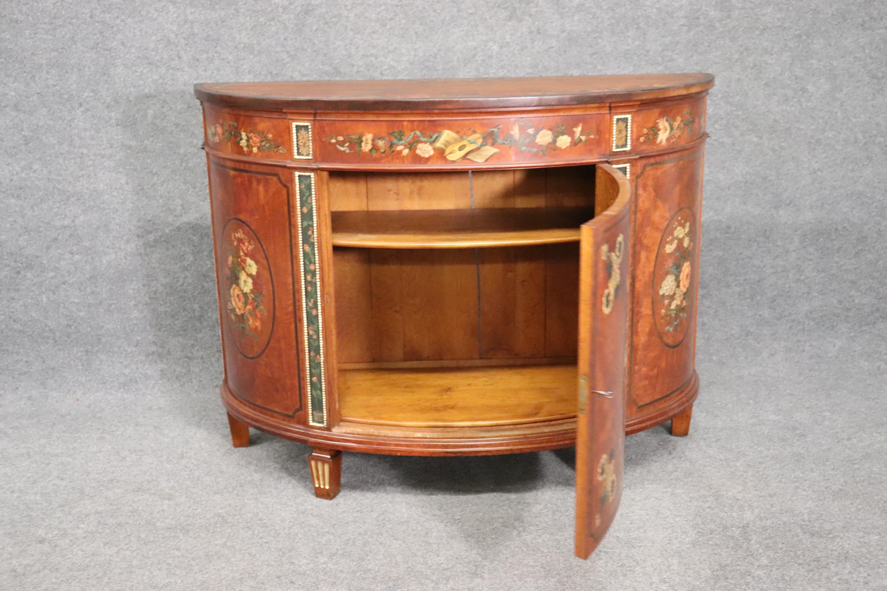Paint Decorated Satinwood English Adams Style English Commode circa 1900 For Sale 1