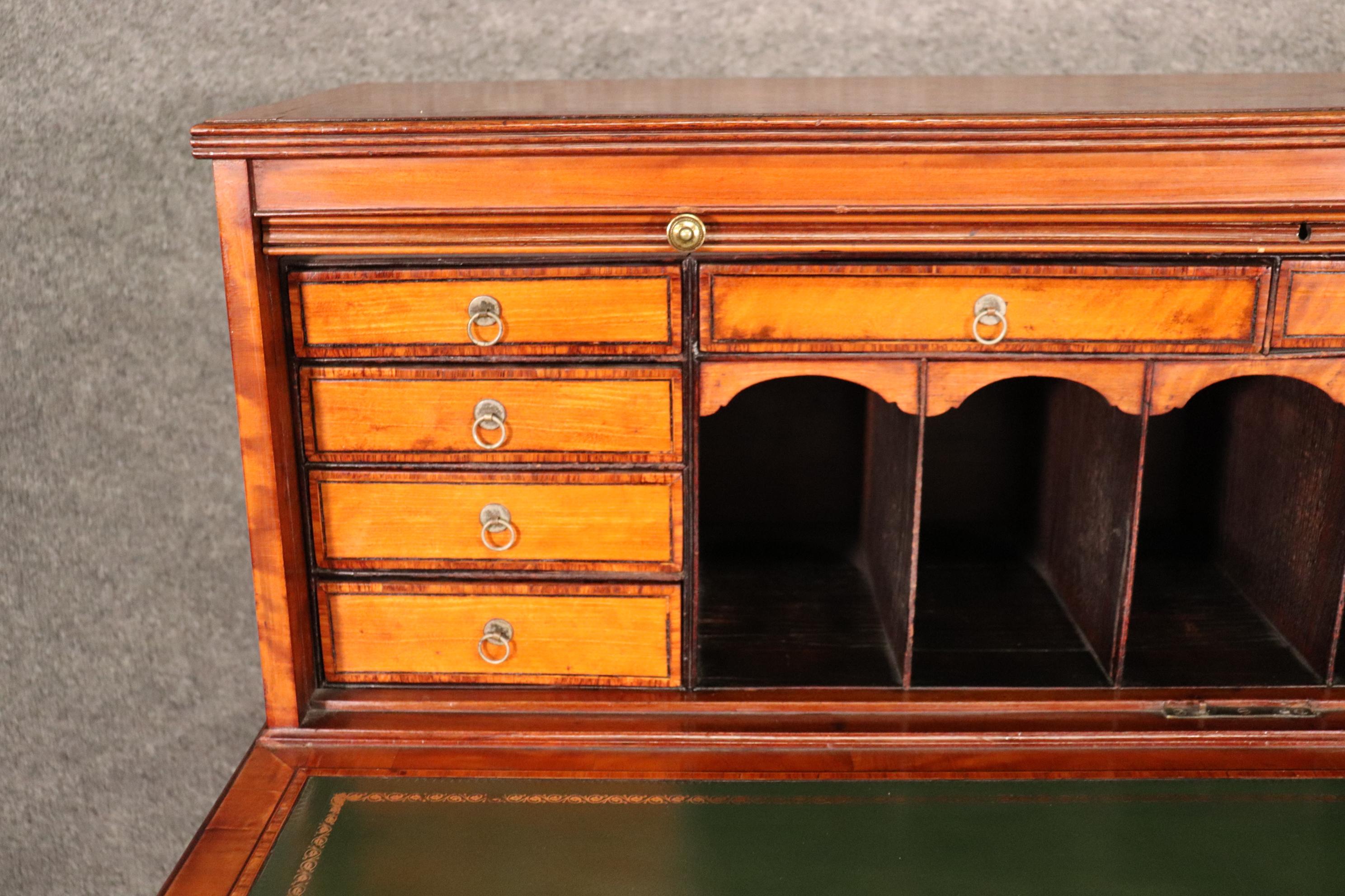 Paint Decorated Satinwood English Adams Writing Desk with Leather Top, C1910 For Sale 8