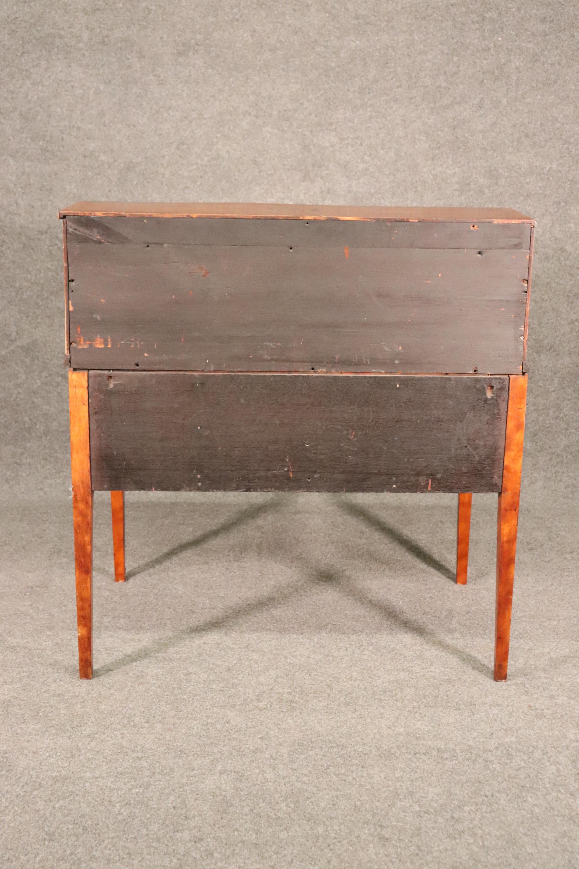 Paint Decorated Satinwood English Adams Writing Desk with Leather Top, C1910 For Sale 4