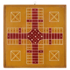 Paint-Decorated "Snowflake" Parcheesi Gameboard, ca 1885