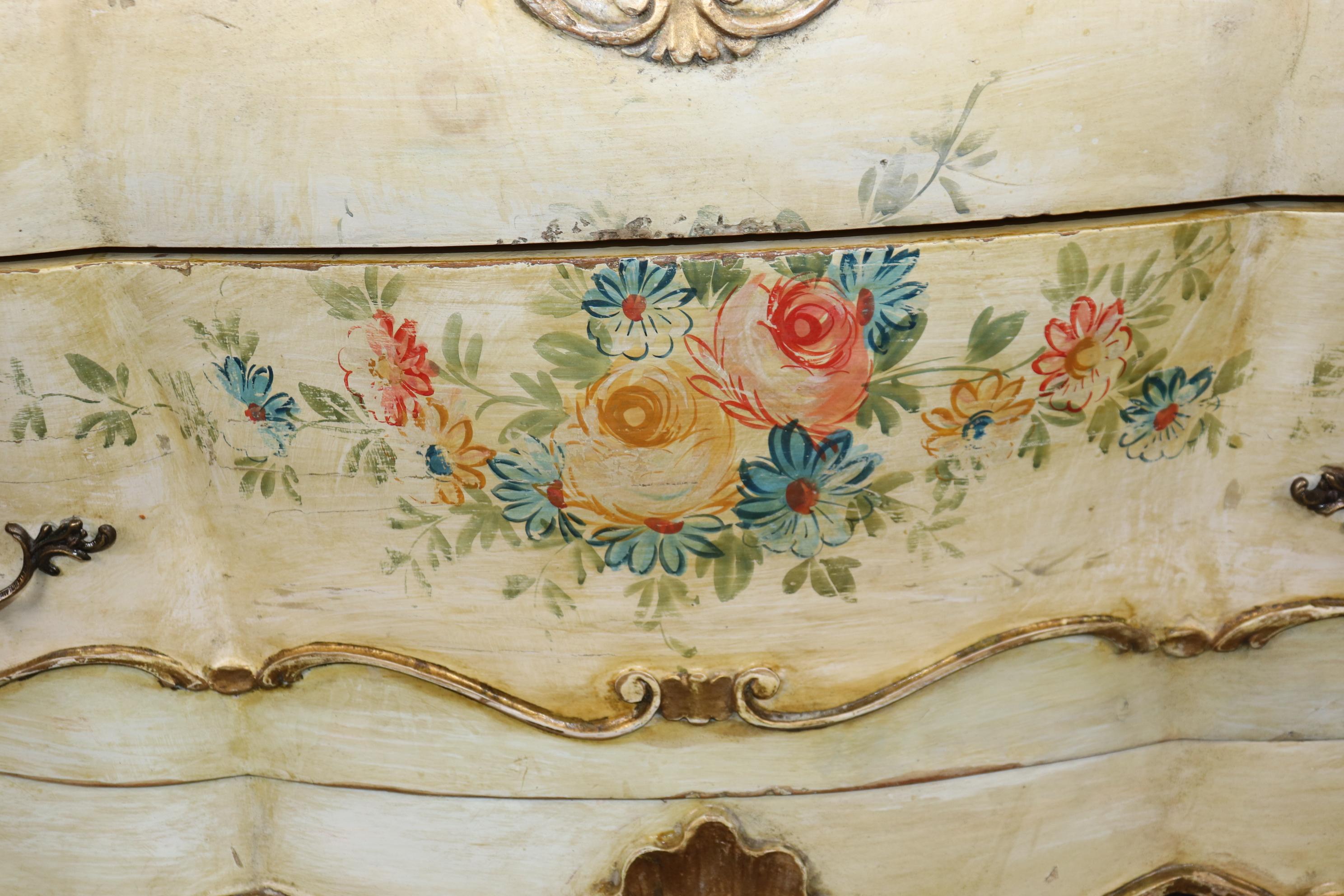 Paint Decorated Venetian Bombe Italian Commode Dresser Circa 1940 5