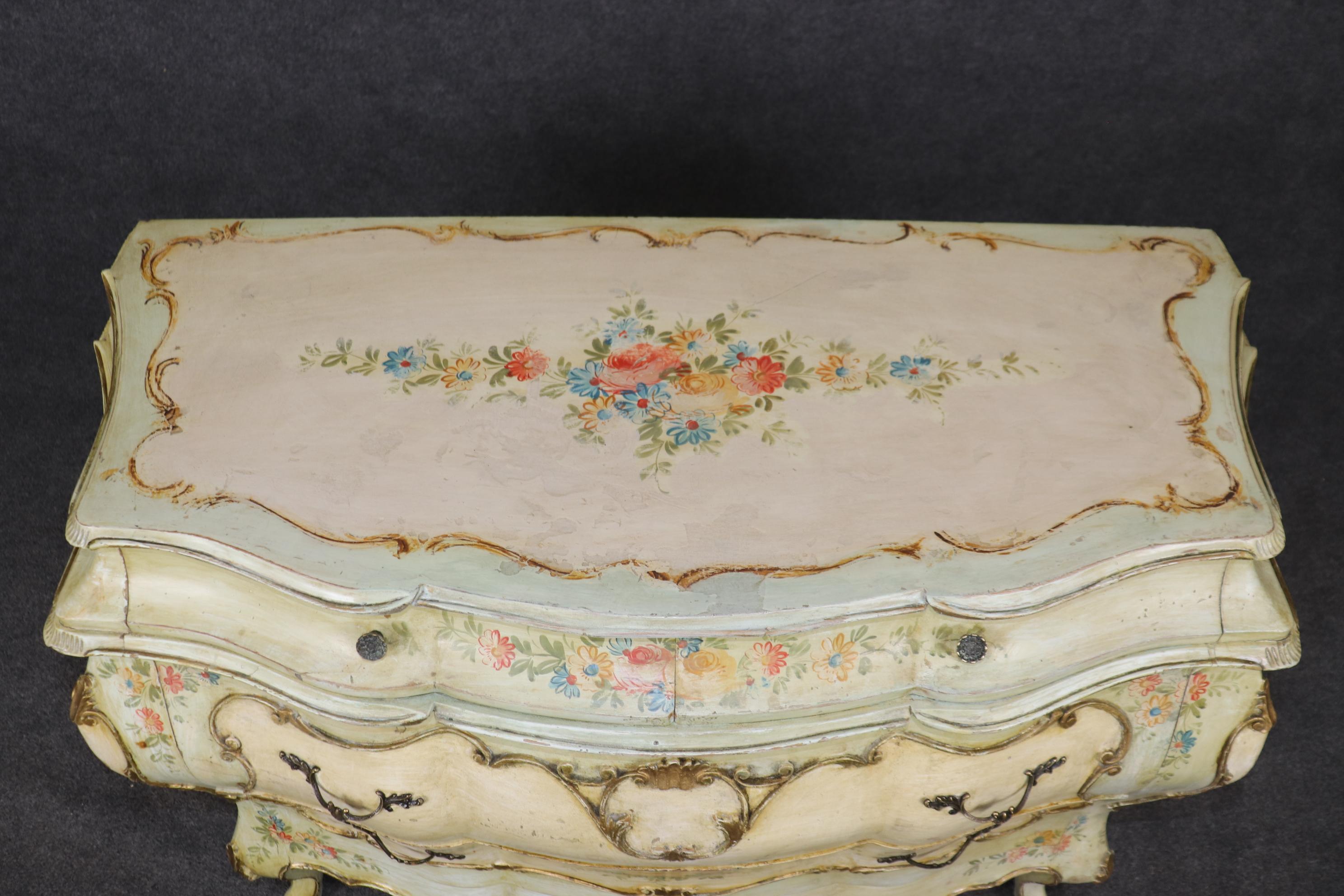 Rococo Revival Paint Decorated Venetian Bombe Italian Commode Dresser Circa 1940