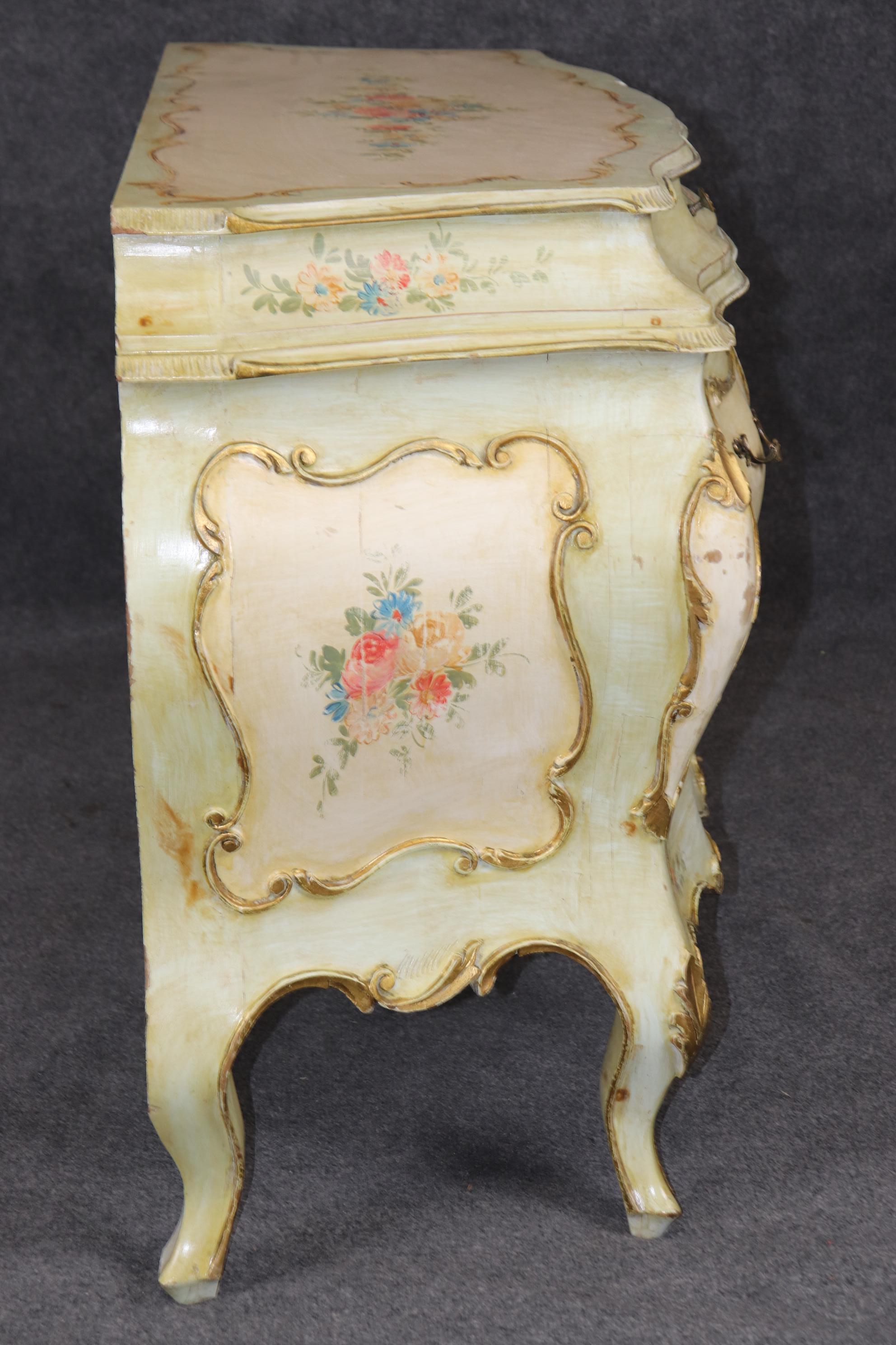 Mid-20th Century Paint Decorated Venetian Bombe Italian Commode Dresser Circa 1940