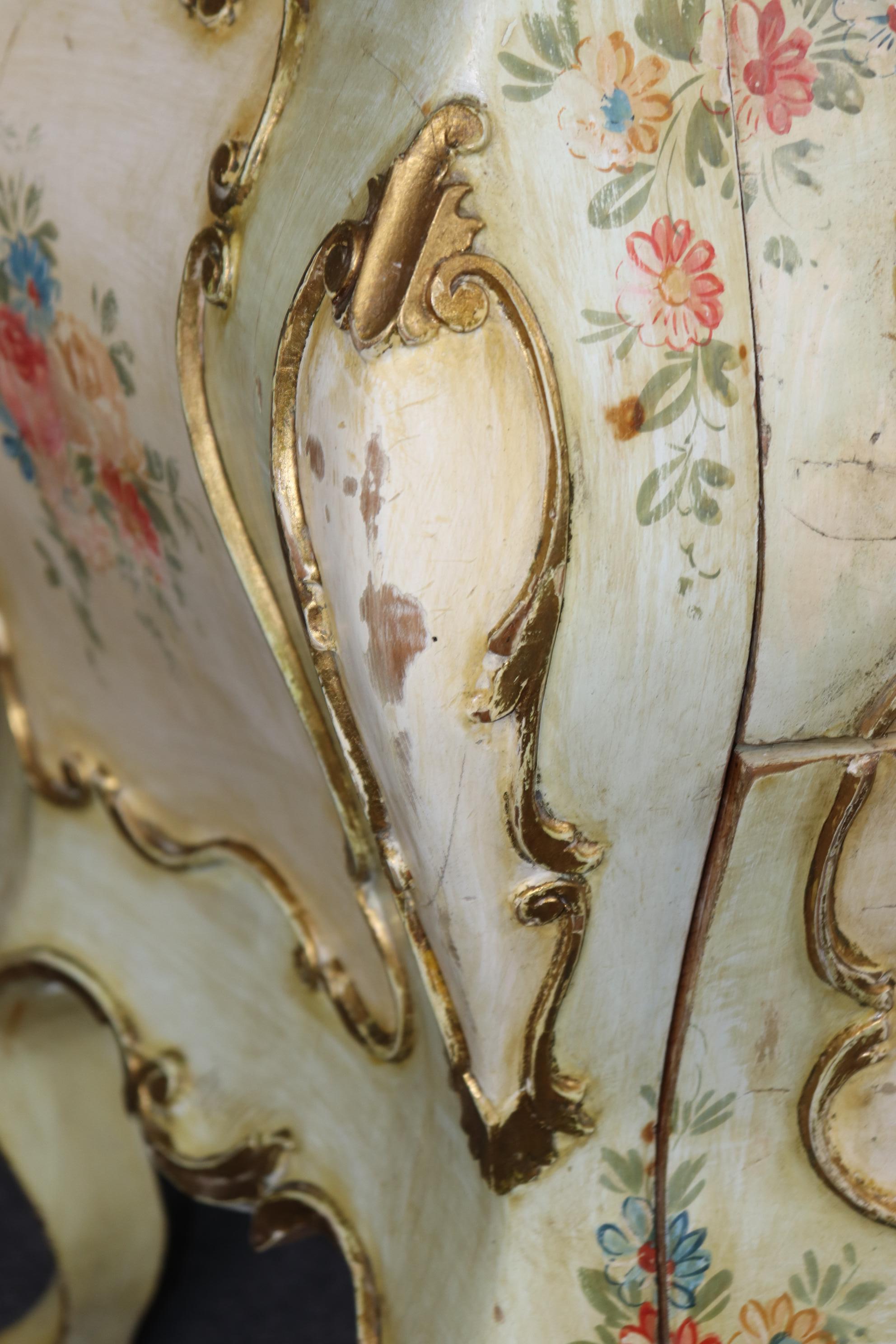 Paint Decorated Venetian Bombe Italian Commode Dresser Circa 1940 3