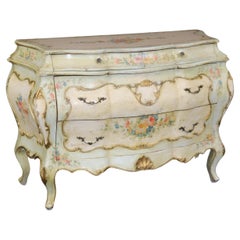 Paint Decorated Venetian Bombe Italian Commode Dresser Circa 1940