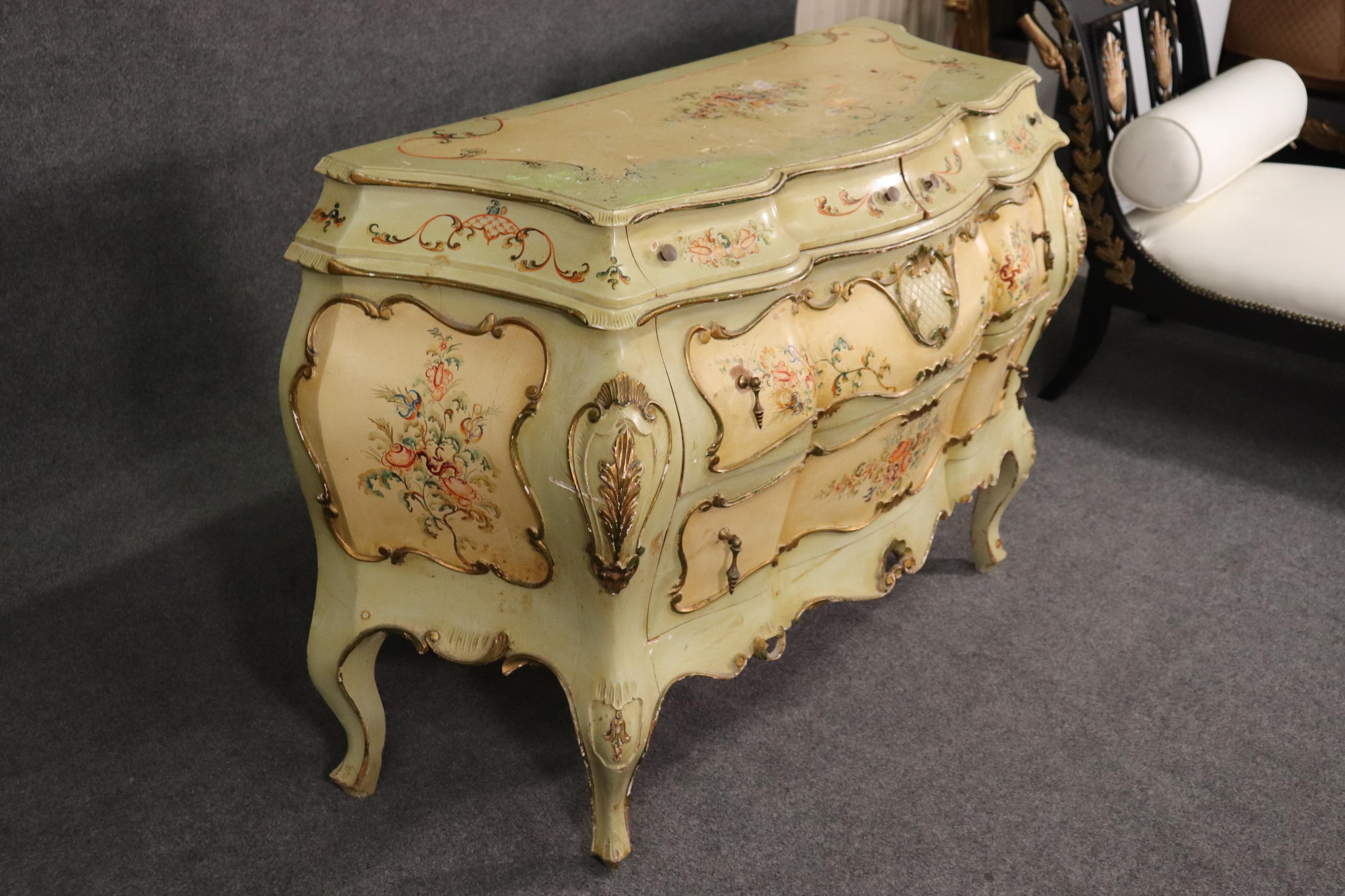 Early 20th Century Paint Decorated Venetian Bombe Rococo Commode, Circa 1920s