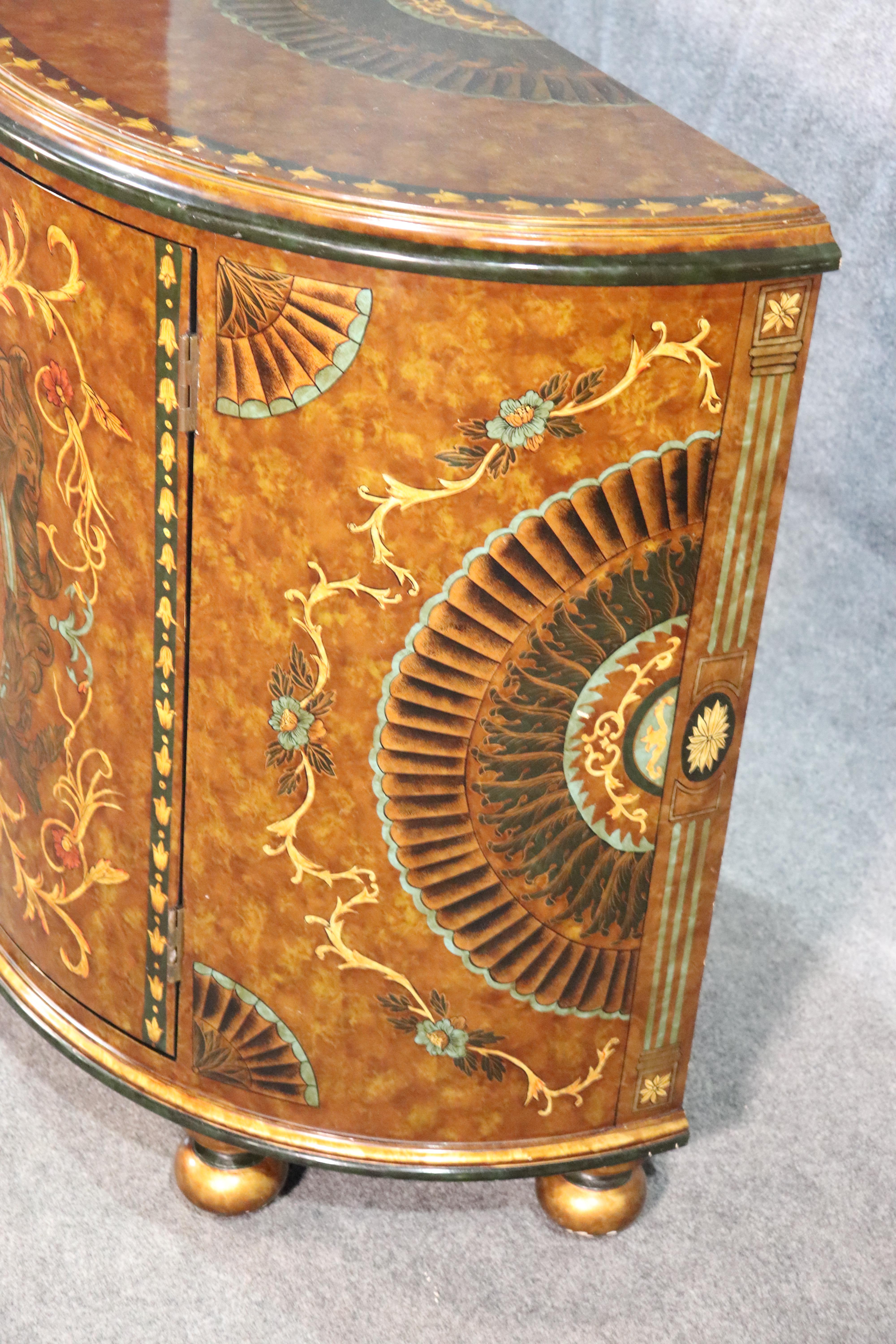 Italian Paint Decorated Venetian Style Demilune Commode Cabinet with Mythical Figures
