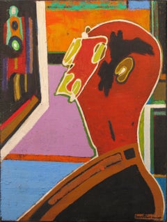 Paint "Homme de profil sur fond coloré" by Pierre Courtens