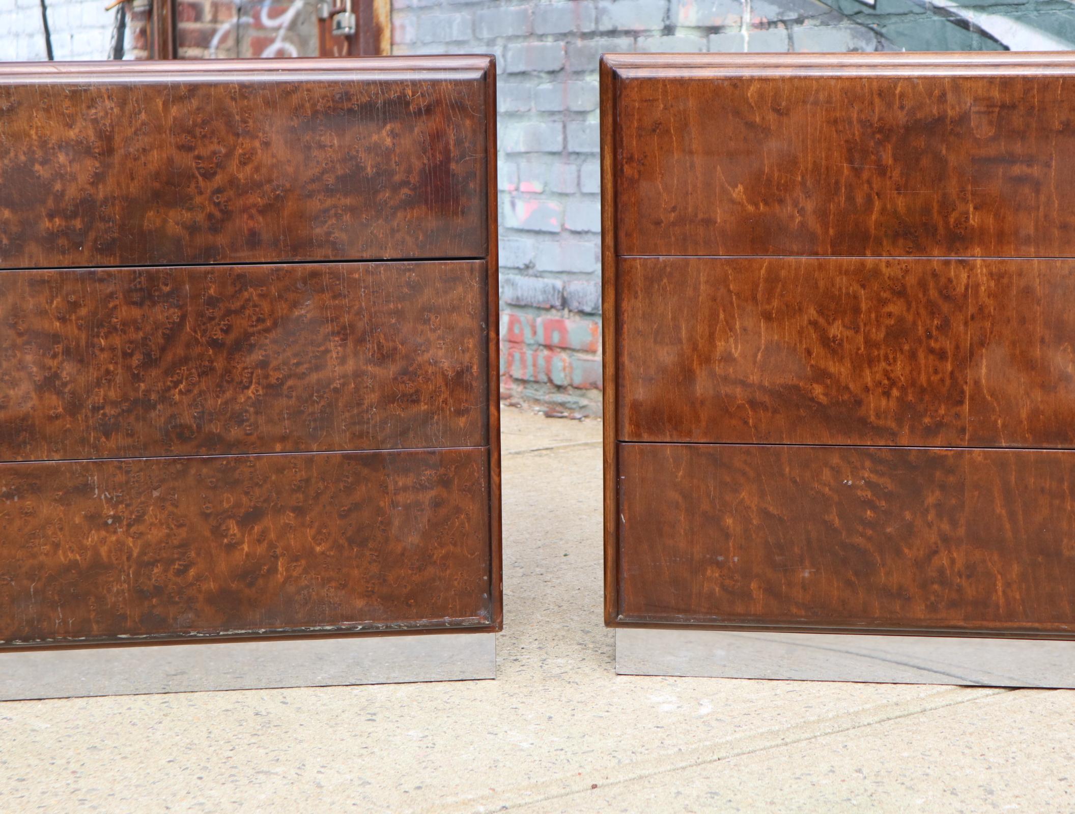 American Pair of Matching Milo Baughman Burl Wood Dressers for Thayer Coggin