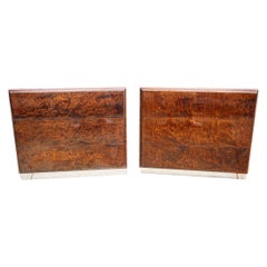 Vintage Pair of Matching Milo Baughman Burl Wood Dressers for Thayer Coggin