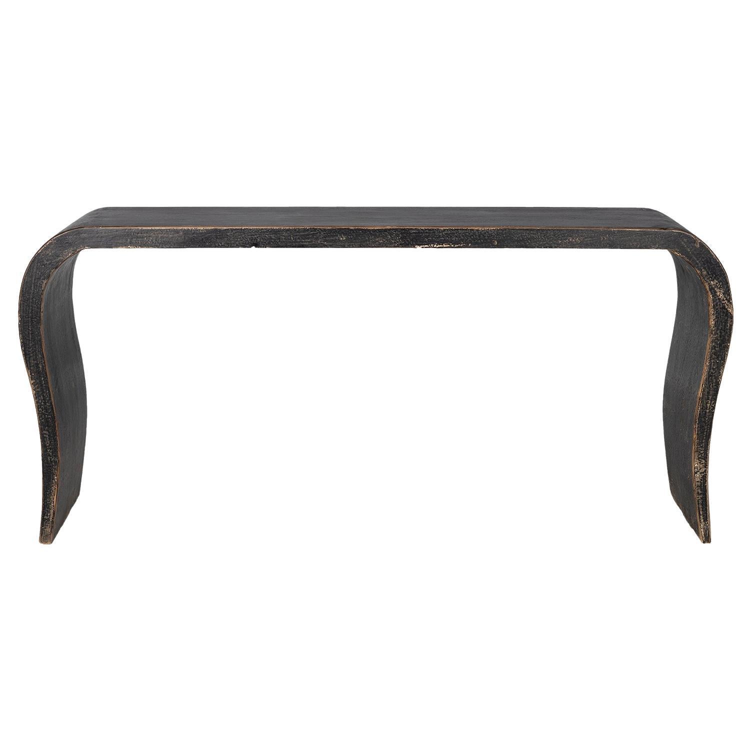 Paint Patina Elm Curved Form Console For Sale