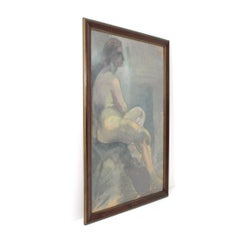 Paint Tempera on Paper ‘Donna Seduta’ by Painter Noemi Frascio, 1960s