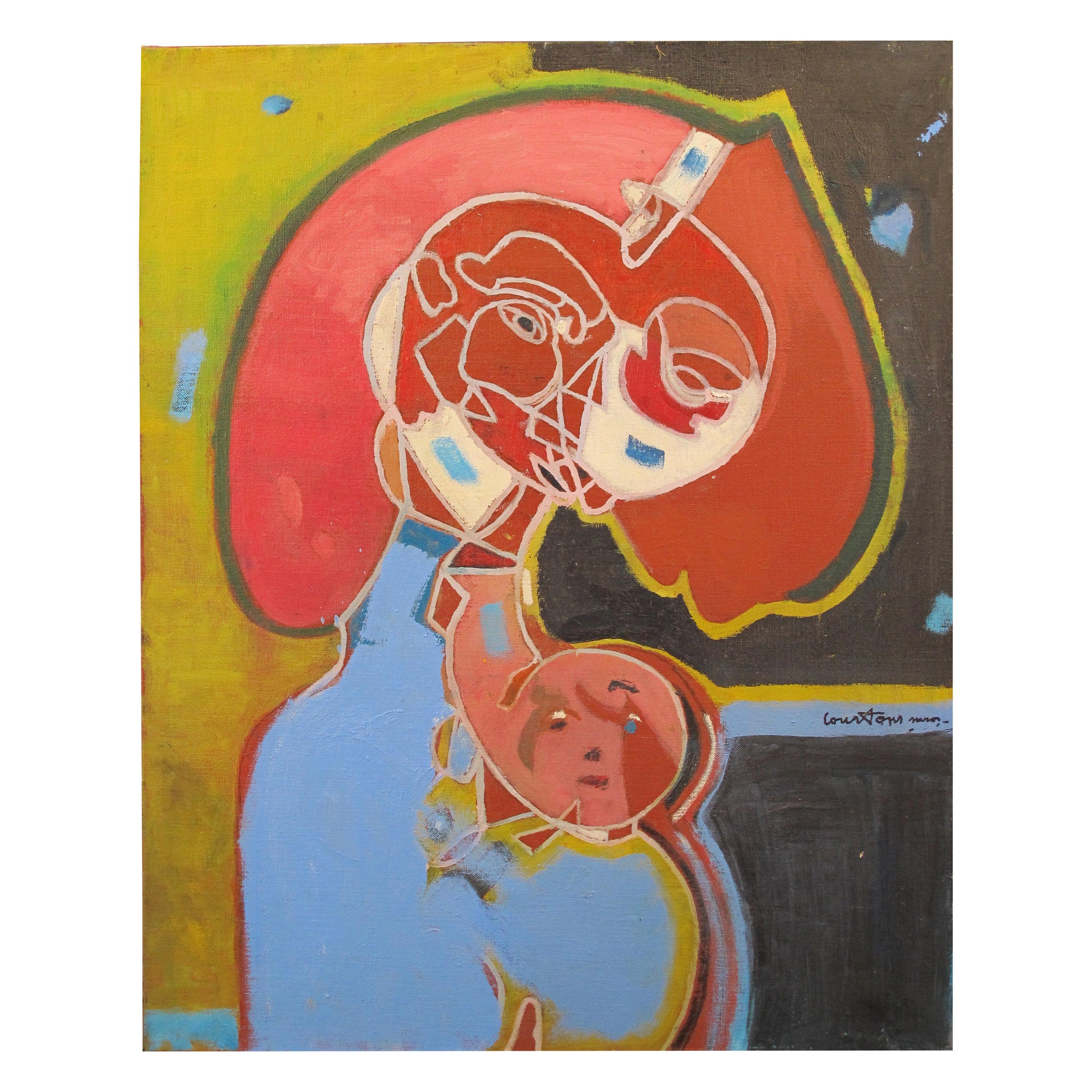Paint "Woman and her child" by Pierre Courtens For Sale