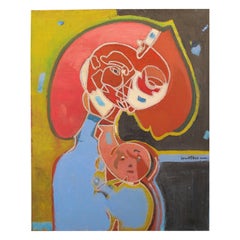 Peinture "Femme et son enfant" de Pierre Courtens
