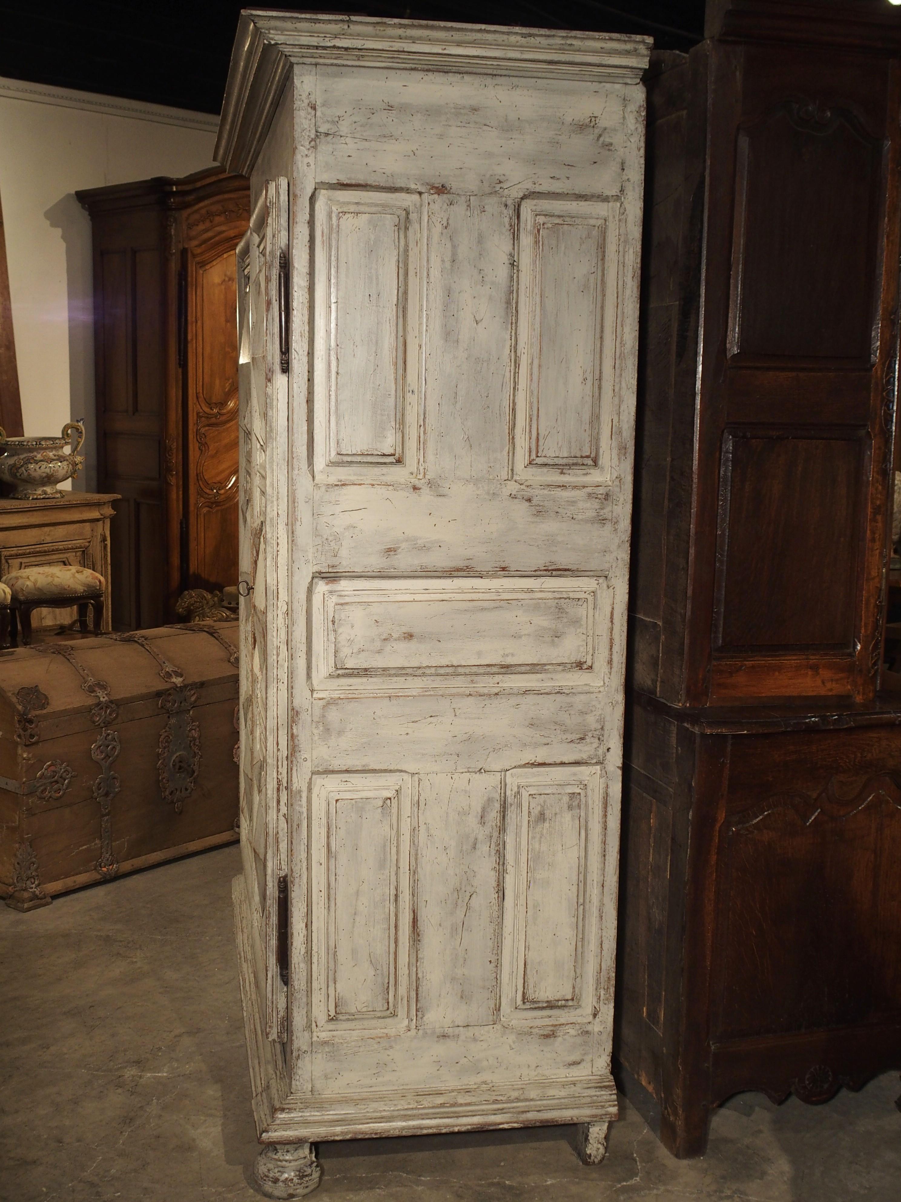 Painted 17th Century French Oak Diamond Point Armoire 2