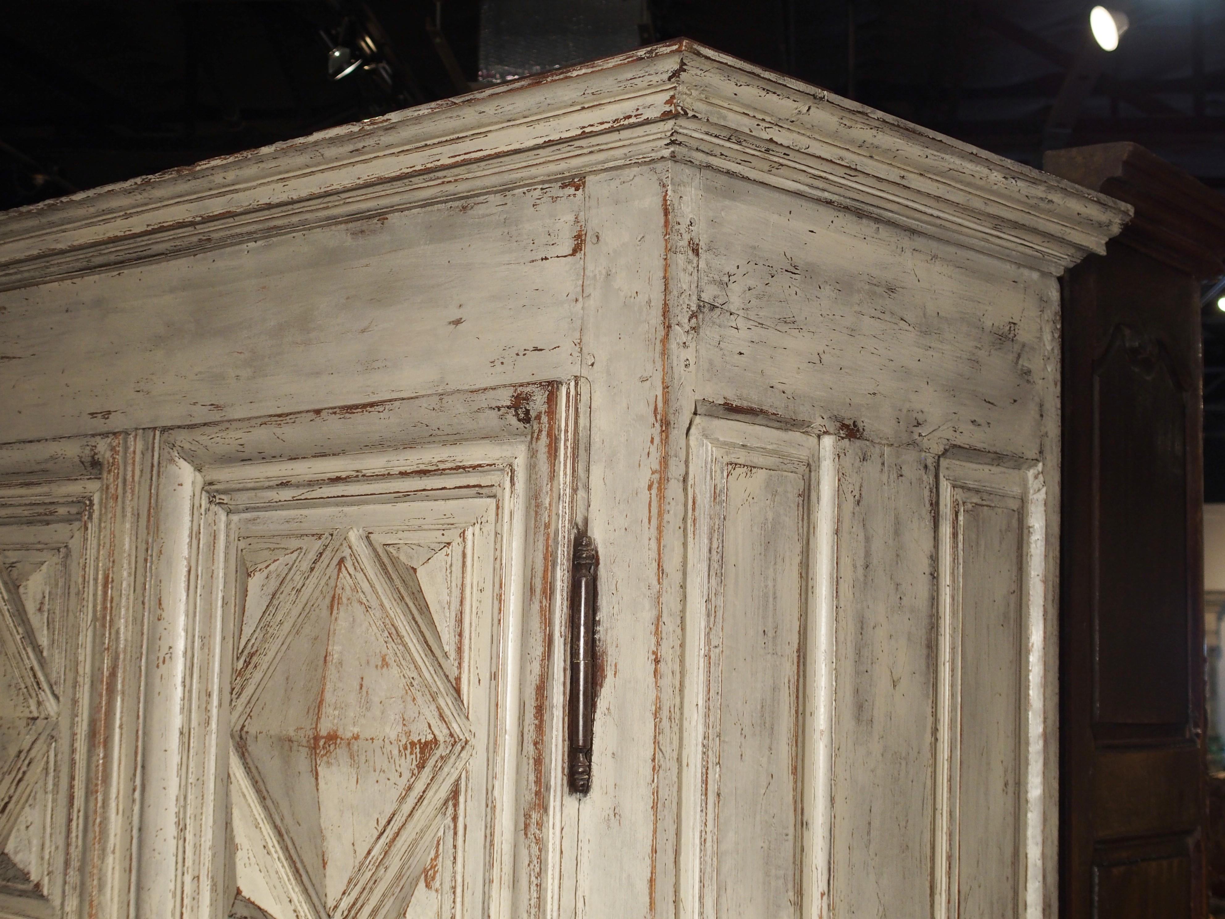 Painted 17th Century French Oak Diamond Point Armoire 4