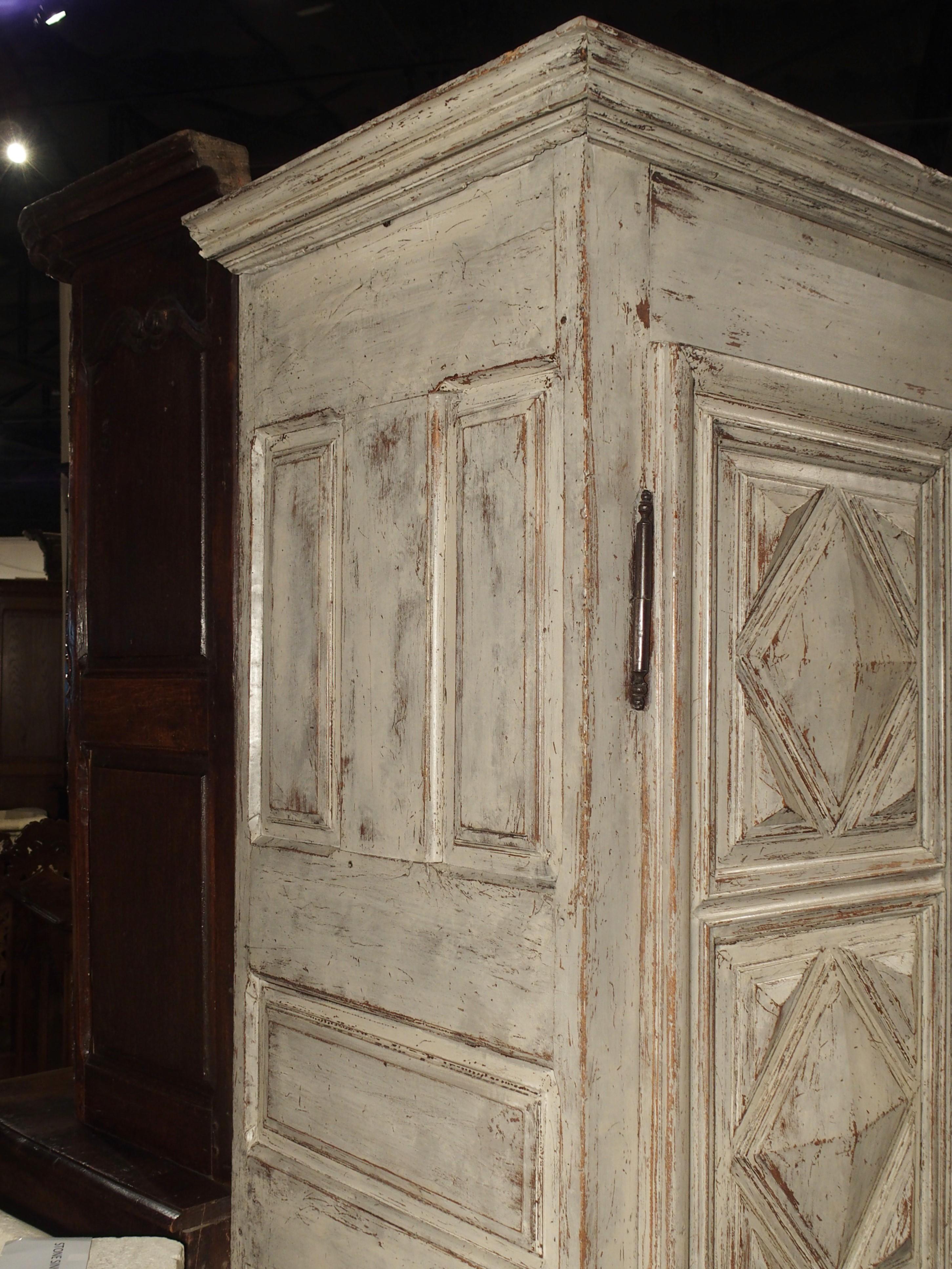 Painted 17th Century French Oak Diamond Point Armoire 6