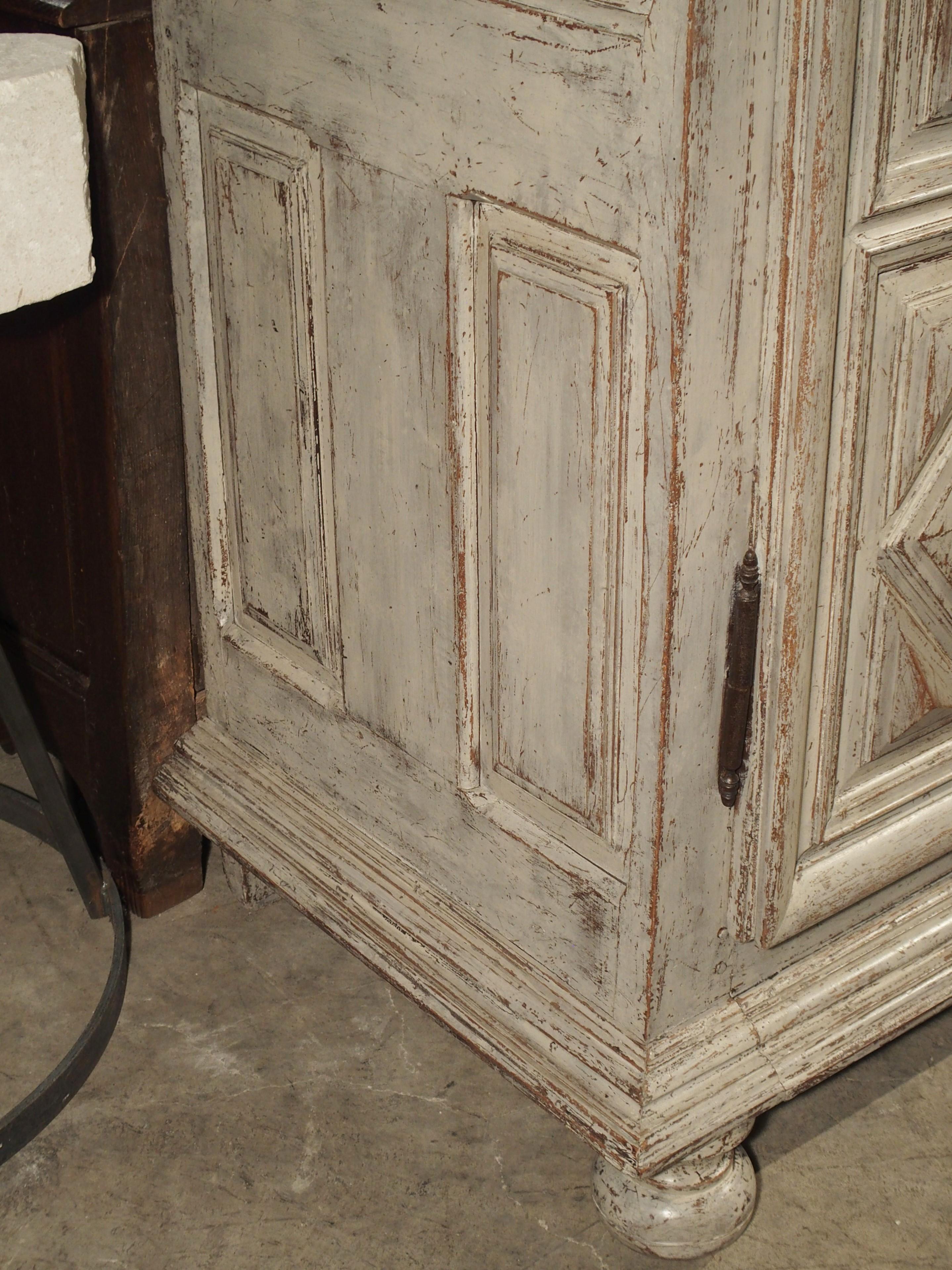 Painted 17th Century French Oak Diamond Point Armoire 7