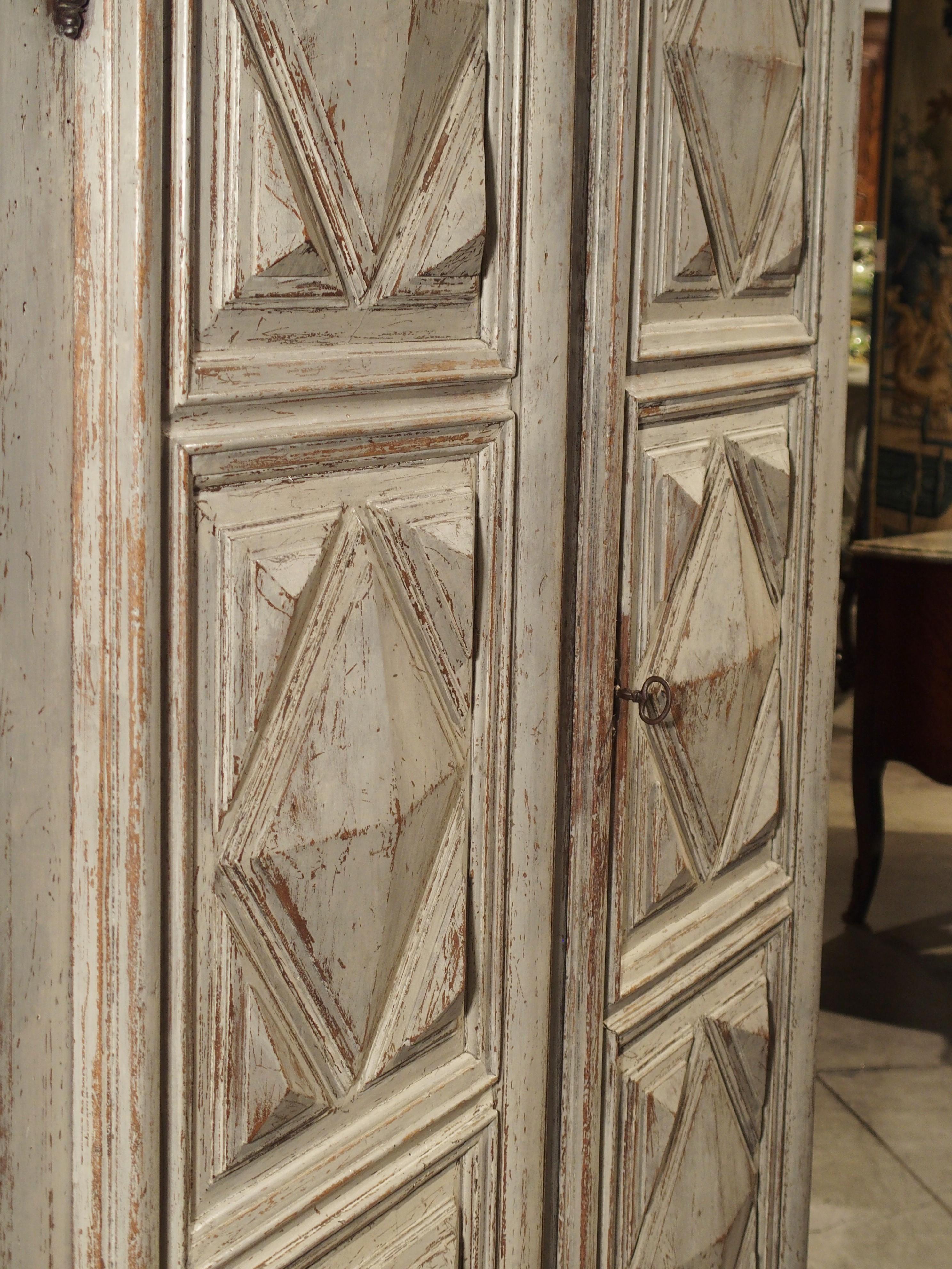 Painted 17th Century French Oak Diamond Point Armoire 8