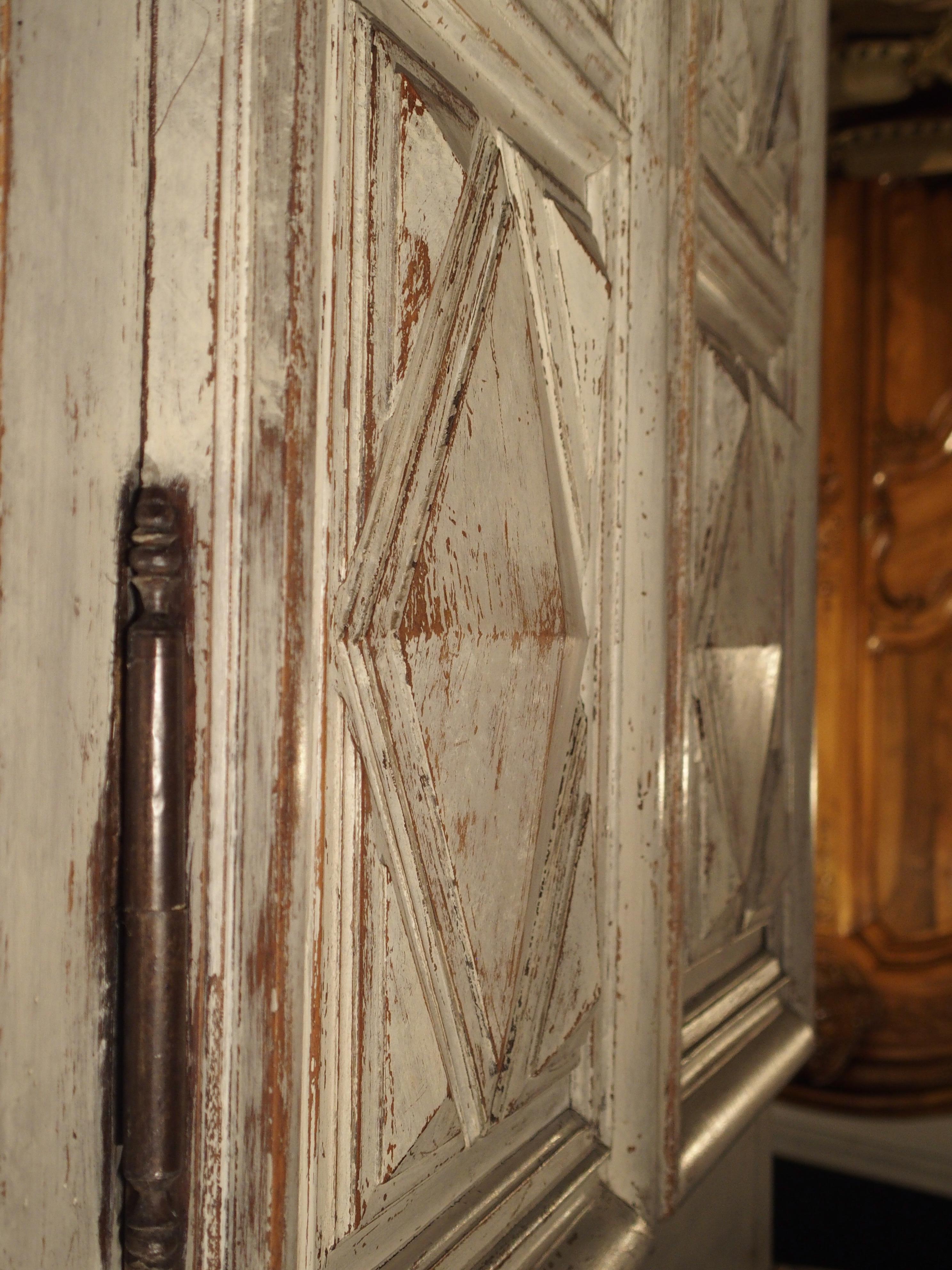 Painted 17th Century French Oak Diamond Point Armoire 10