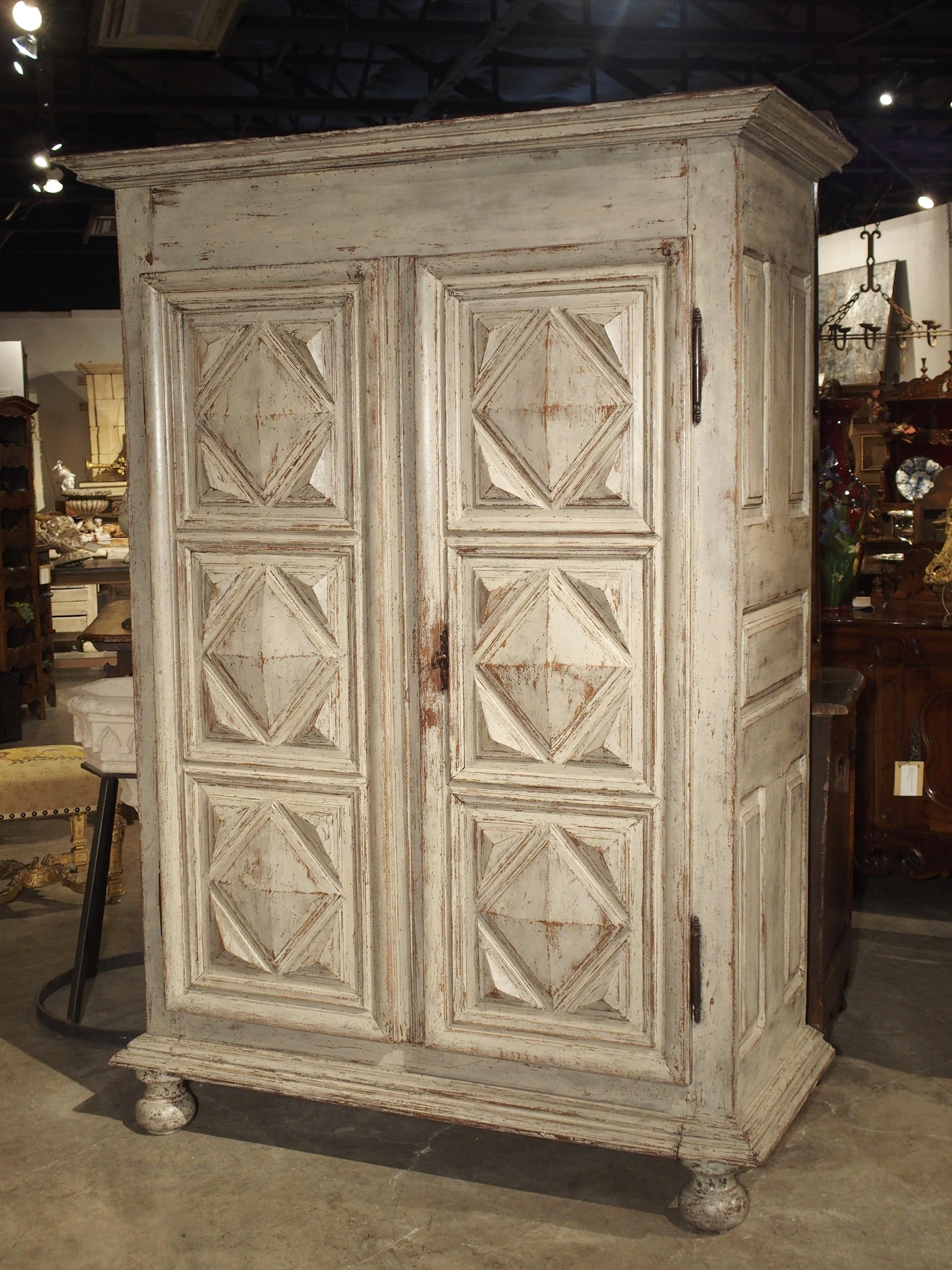 Painted 17th Century French Oak Diamond Point Armoire 12